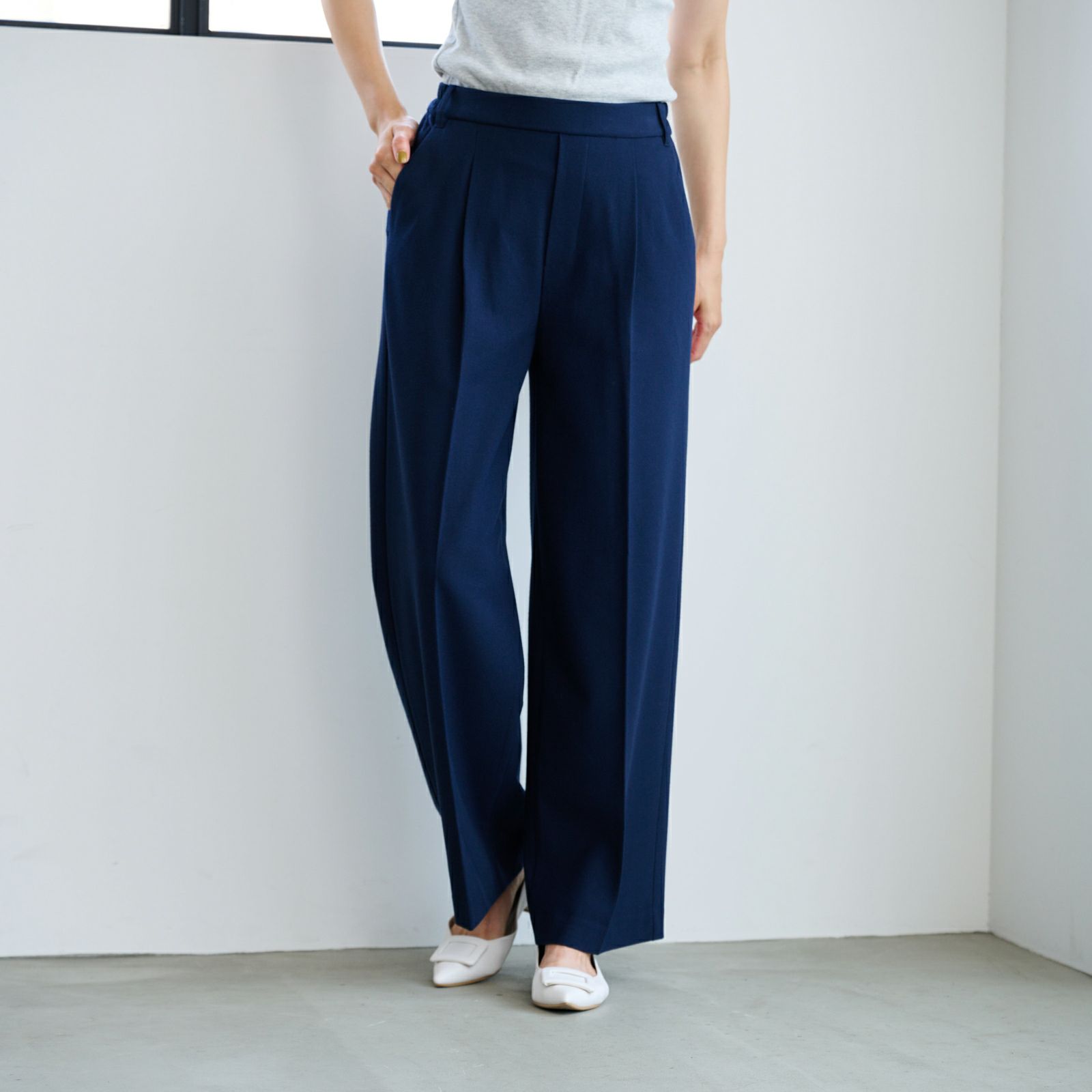 【オルスタ】両面起毛　また下長めワイドパンツ