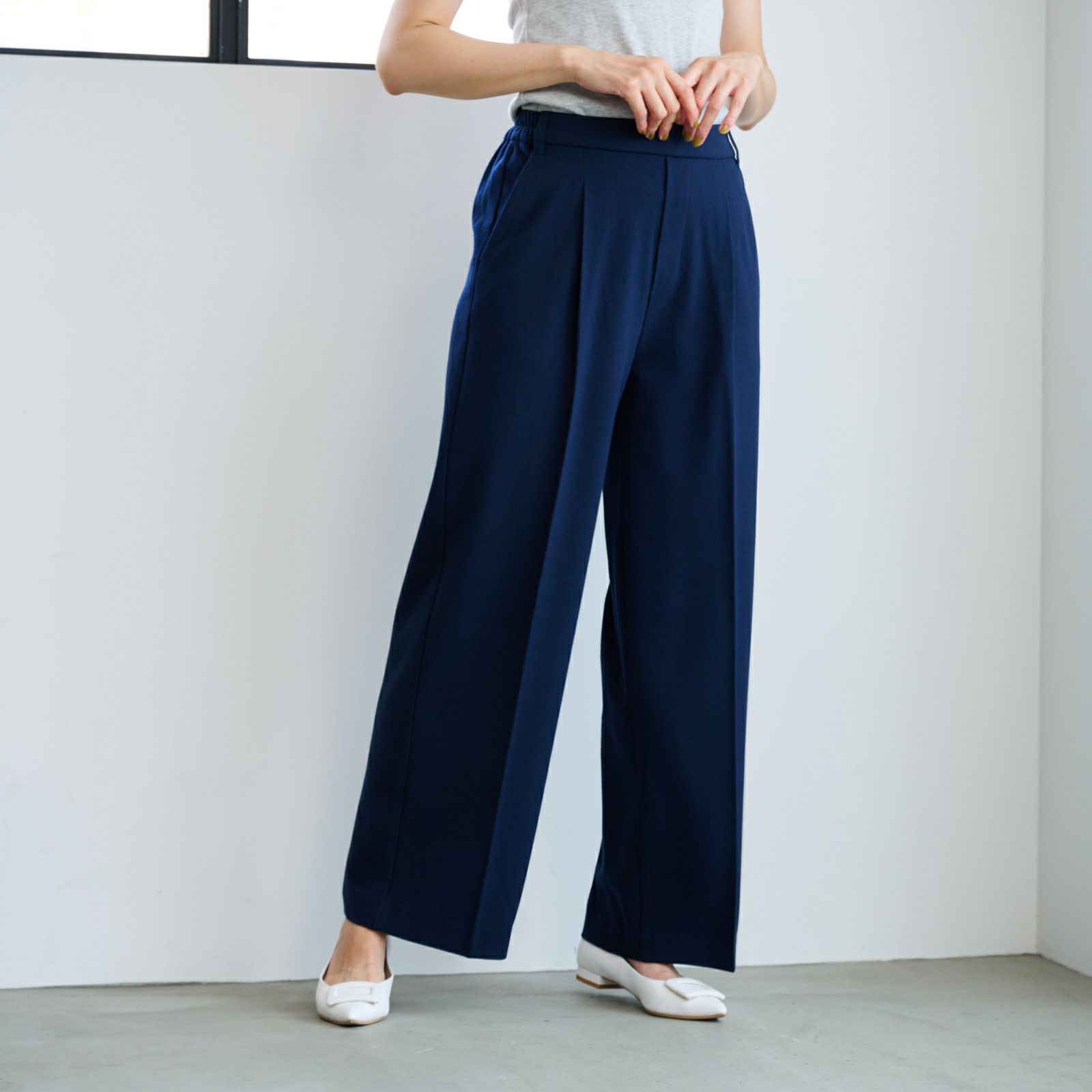 【オルスタ】両面起毛　また下長めワイドパンツ