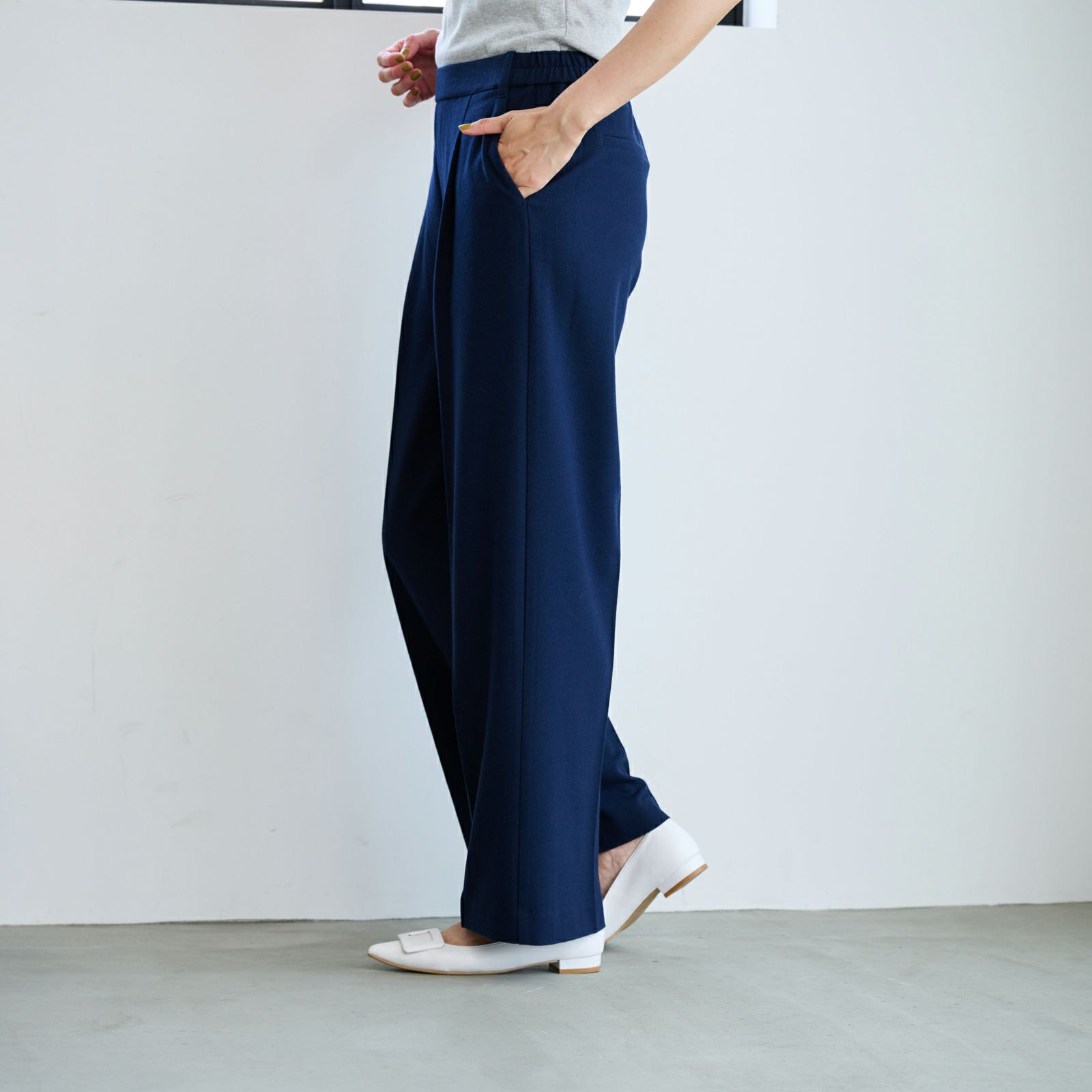 【オルスタ】両面起毛　また下長めワイドパンツ