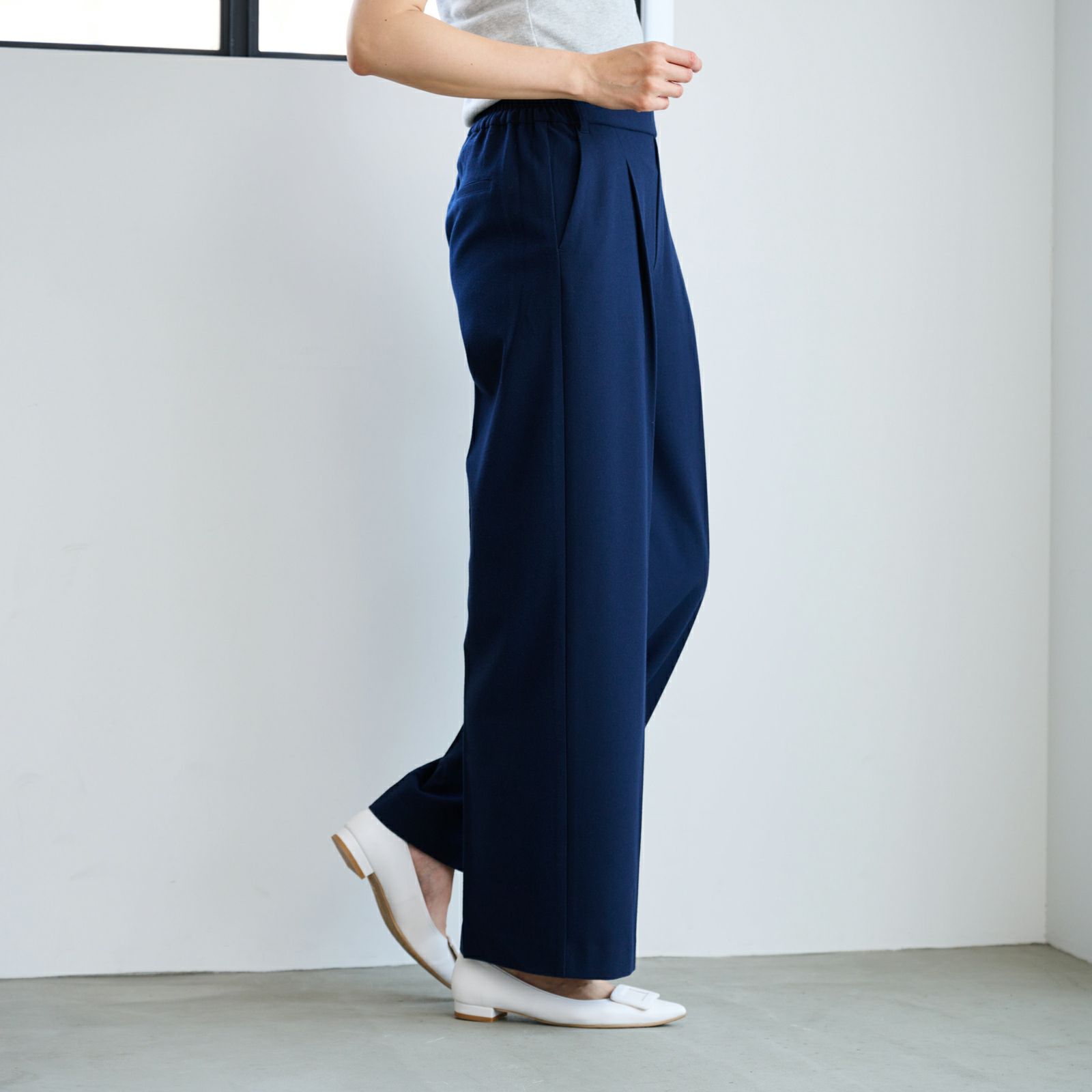 【オルスタ】両面起毛　また下長めワイドパンツ