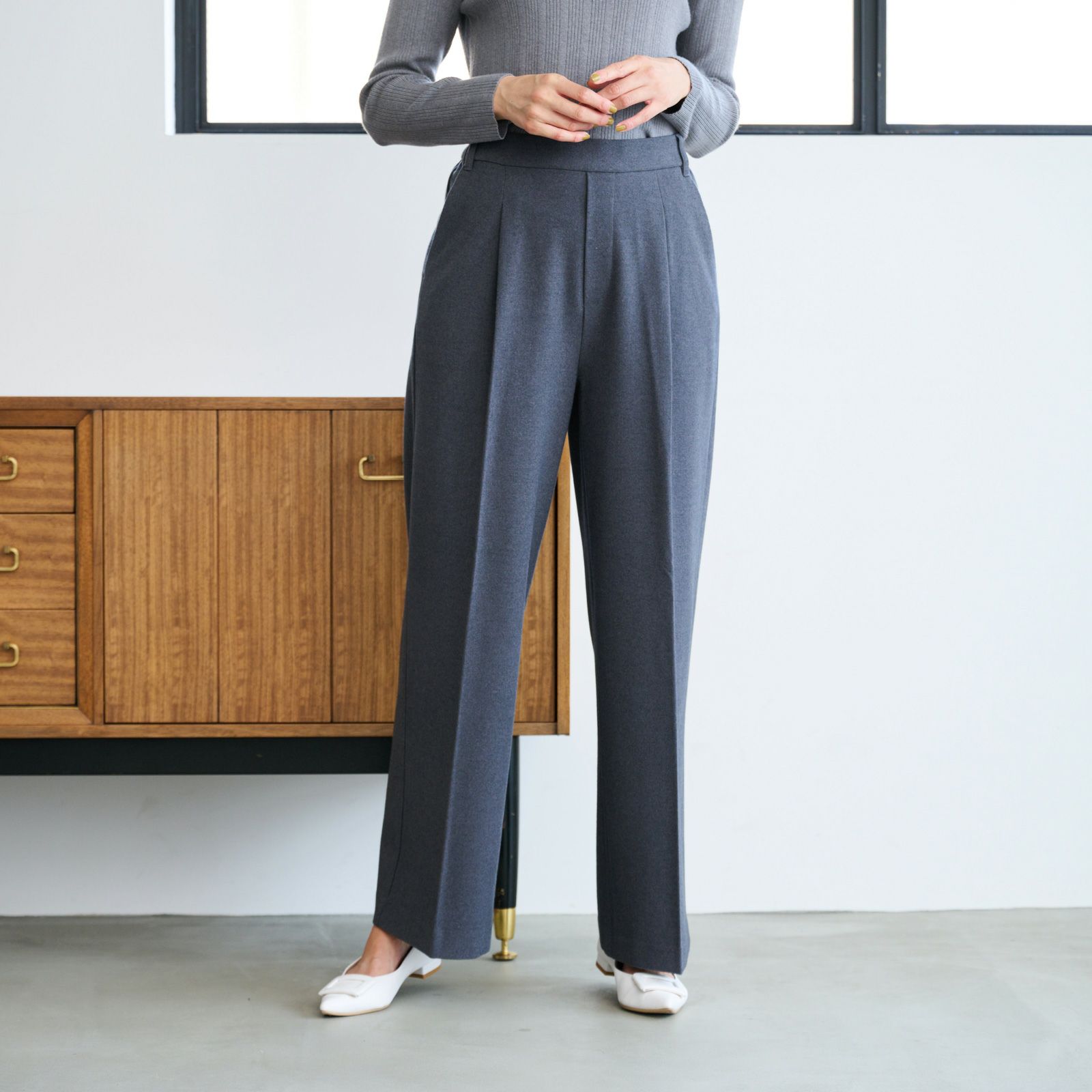 【オルスタ】両面起毛　また下長めワイドパンツ