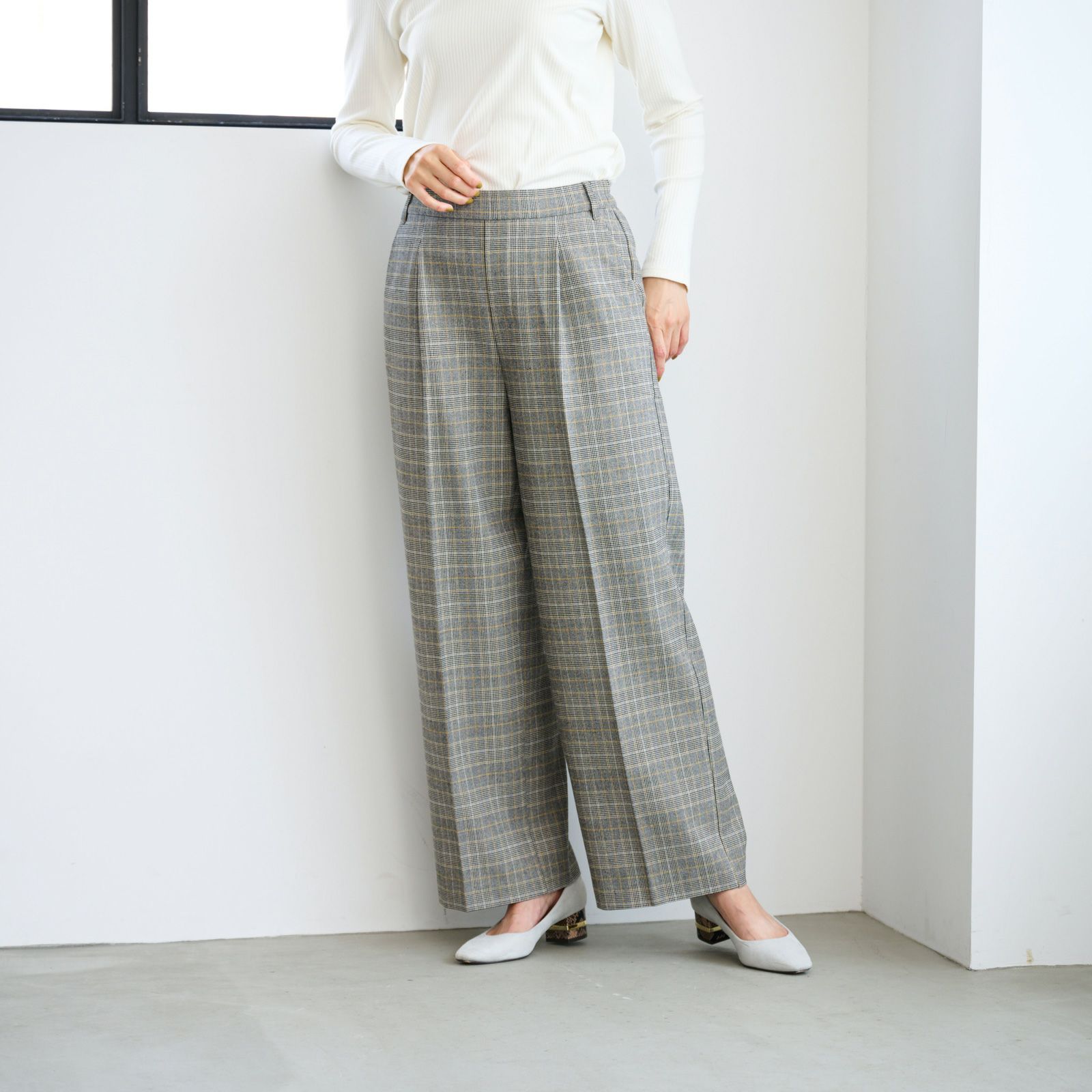 【オルスタ】両面起毛　また下長めワイドパンツ