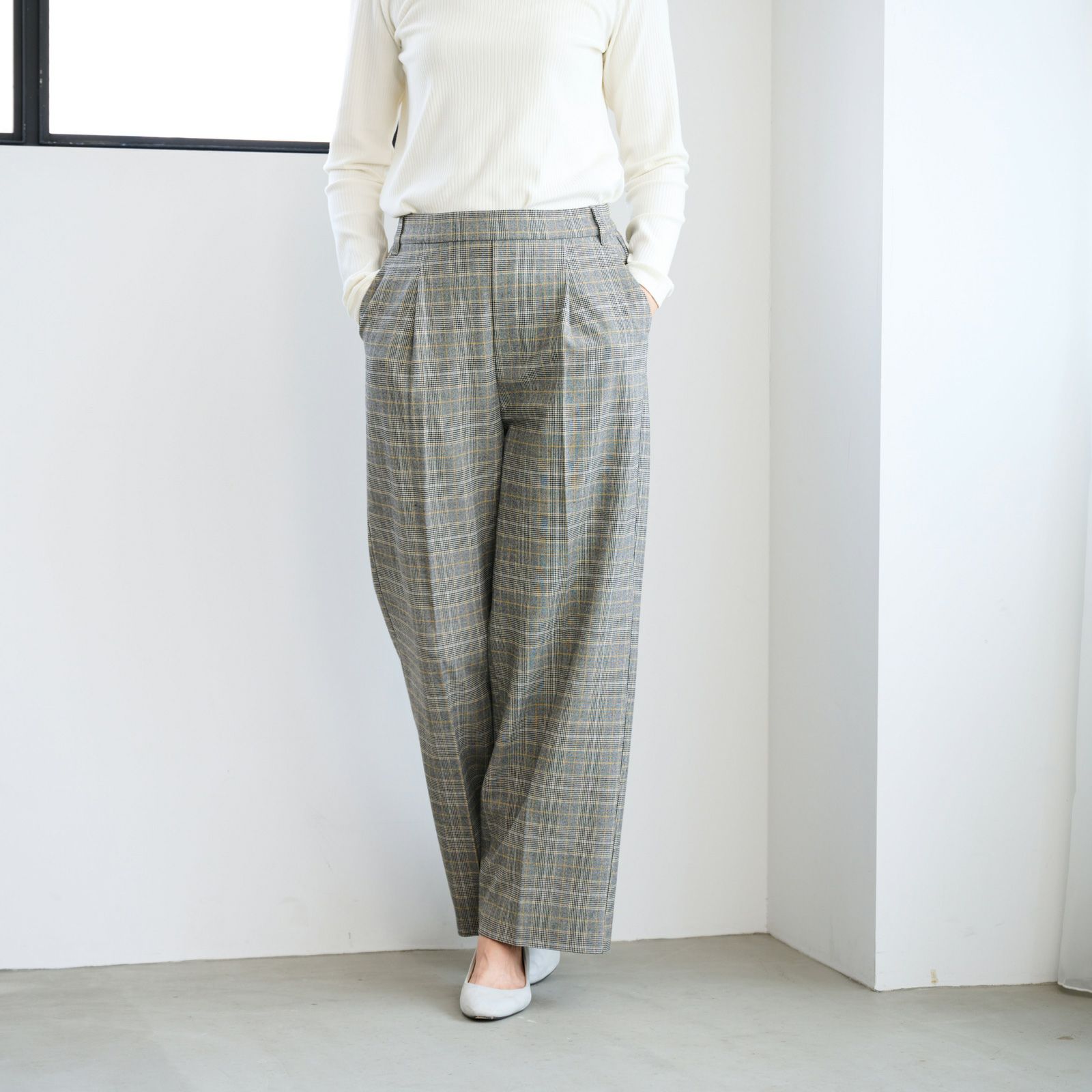 【オルスタ】両面起毛　また下長めワイドパンツ