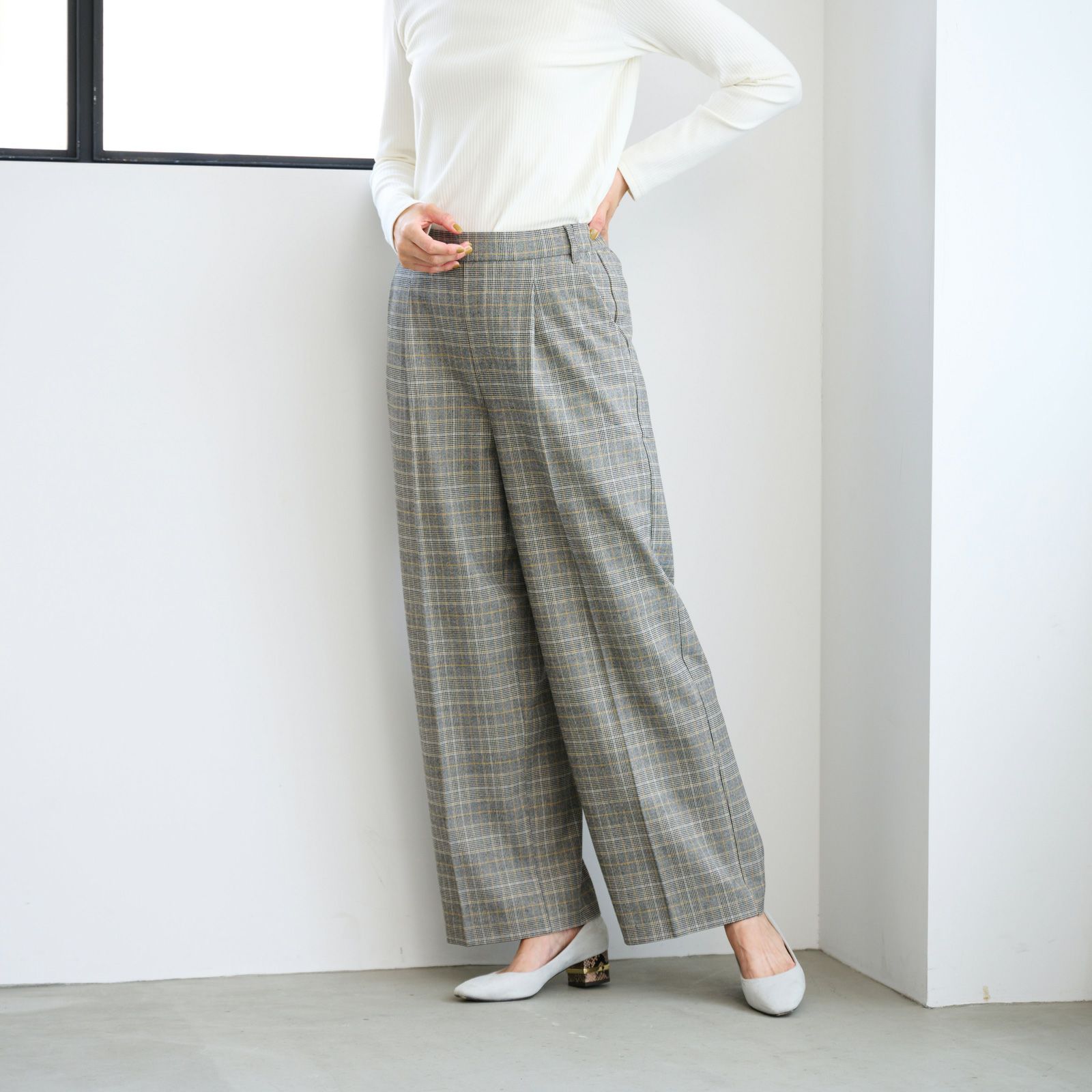 【オルスタ】両面起毛　また下長めワイドパンツ