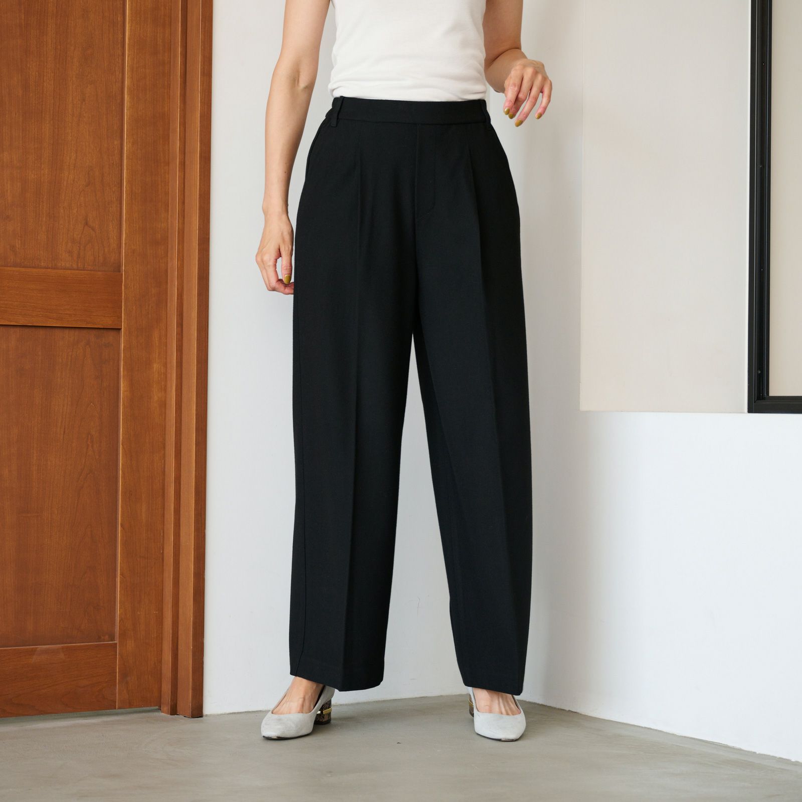 【オルスタ】両面起毛　また下長めワイドパンツ