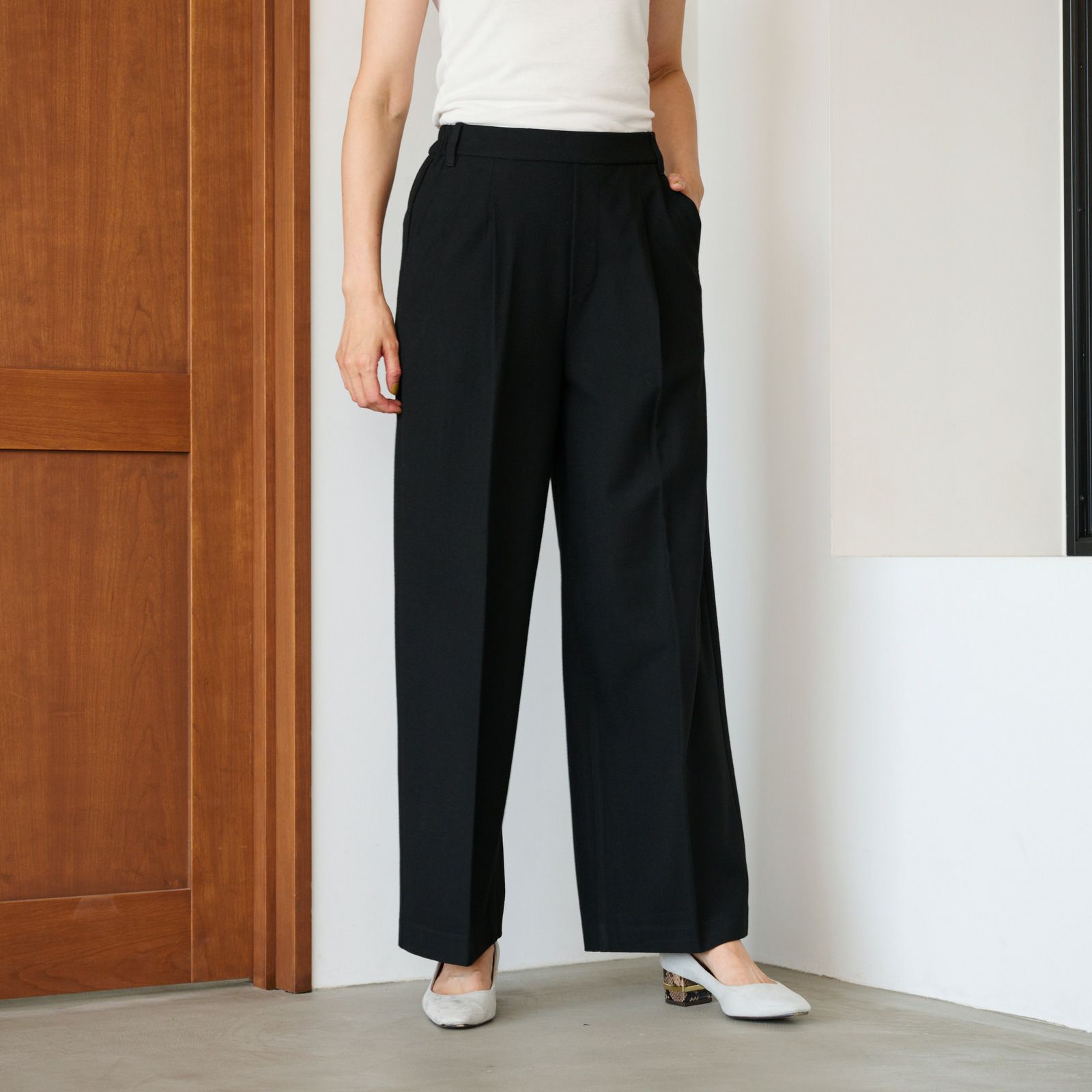 【オルスタ】両面起毛　また下長めワイドパンツ