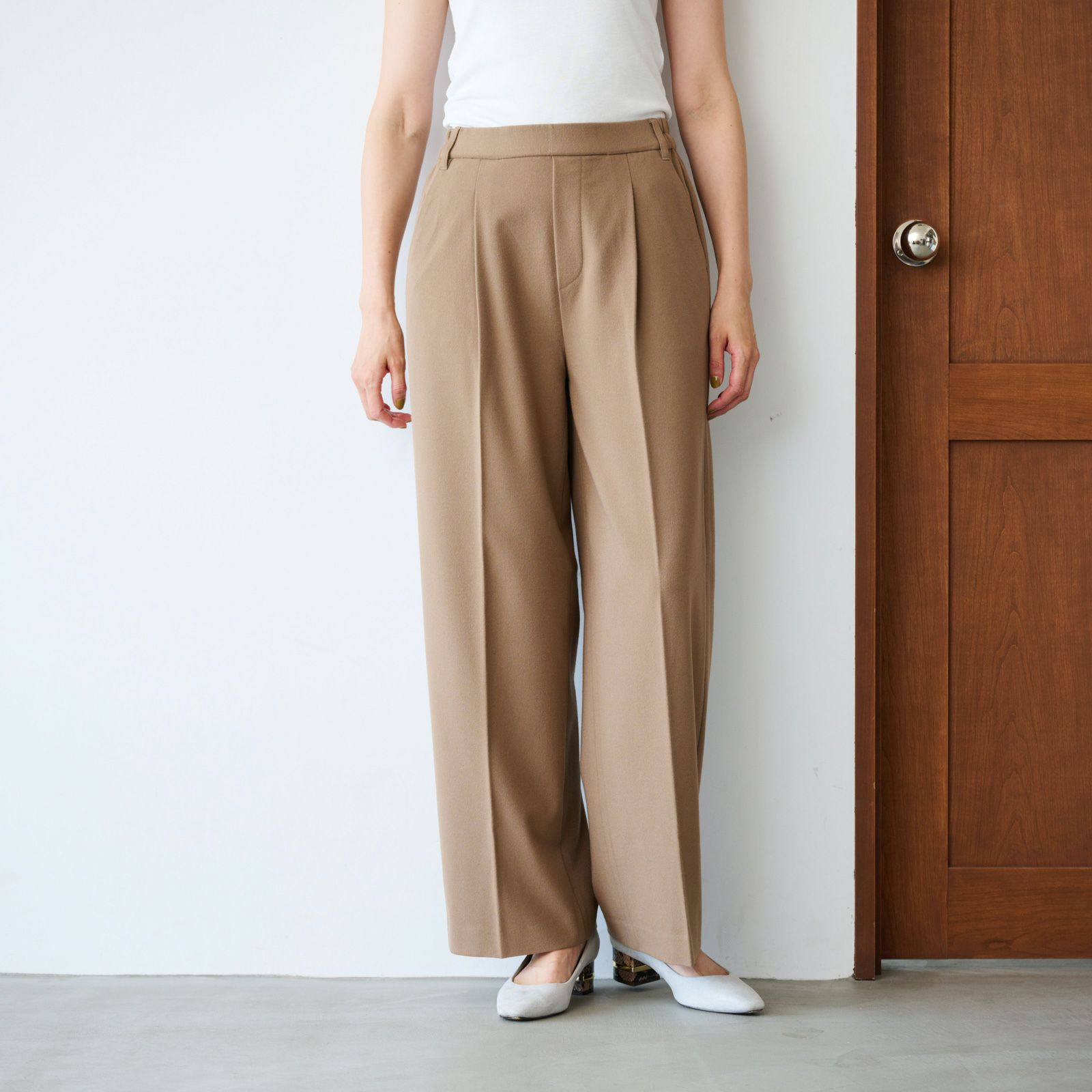 【オルスタ】両面起毛　また下長めワイドパンツ