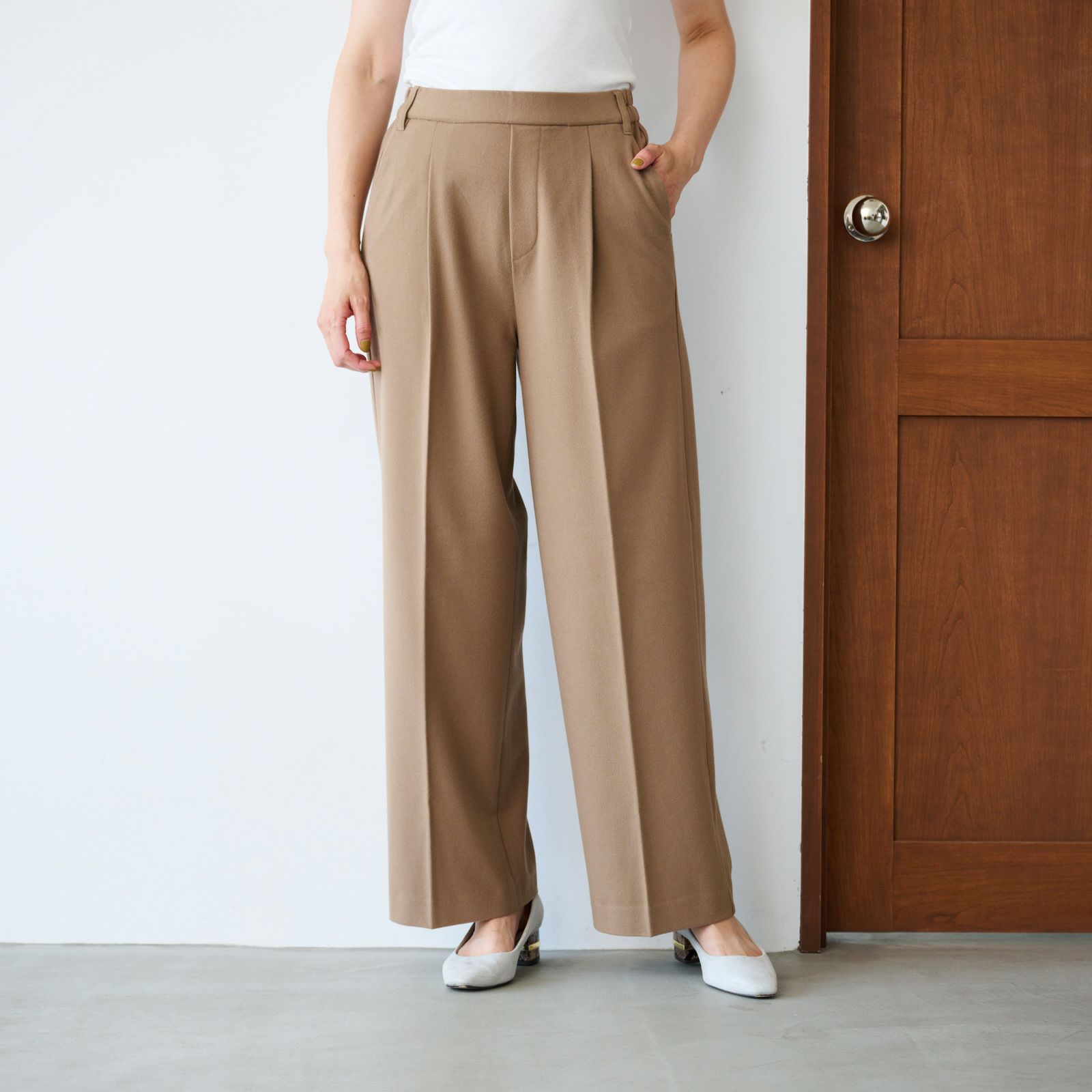 【オルスタ】両面起毛　また下長めワイドパンツ