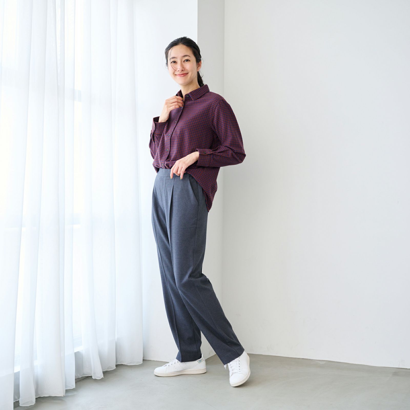 【オルスタ】両面起毛　また下長めストレートパンツ