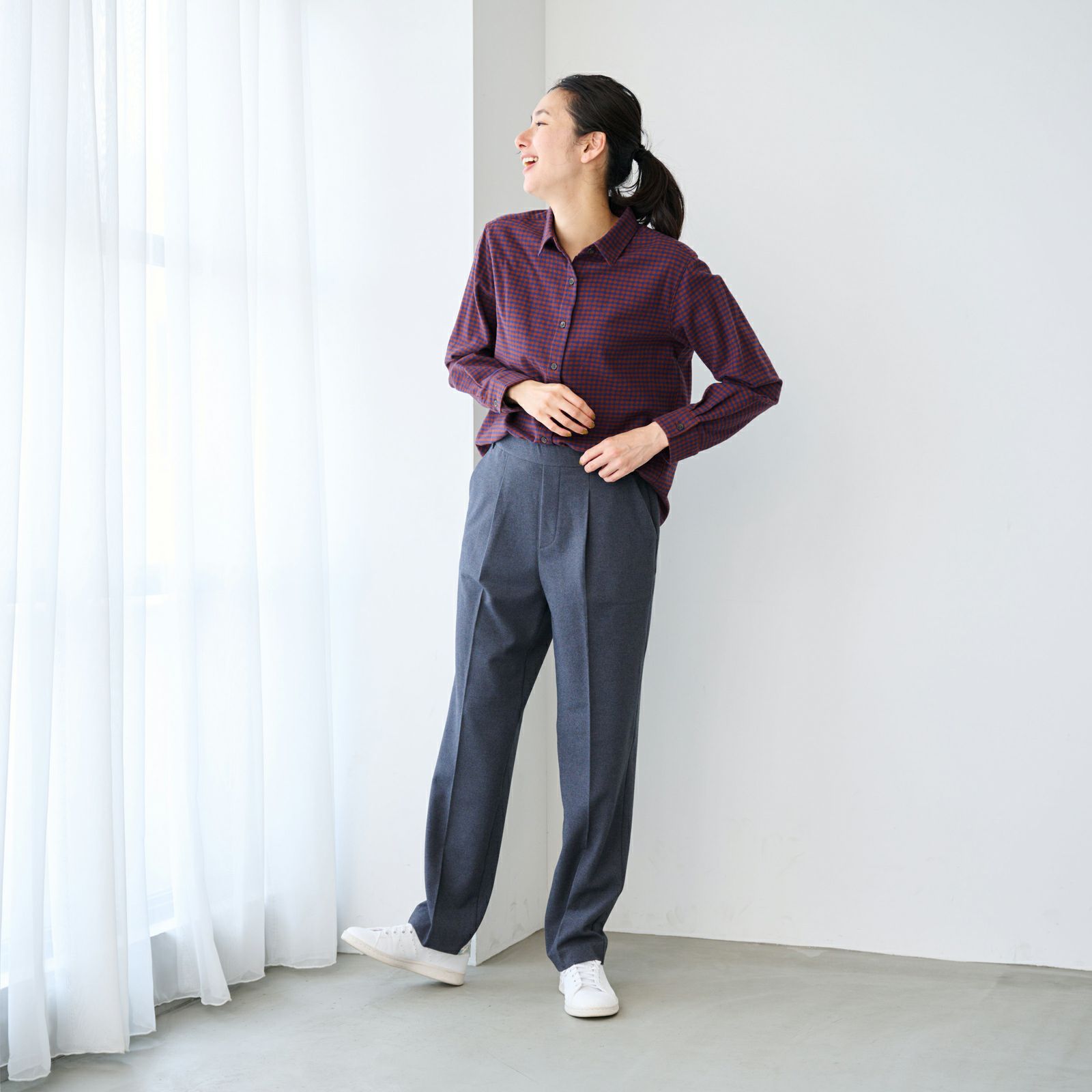 【オルスタ】両面起毛　また下長めストレートパンツ