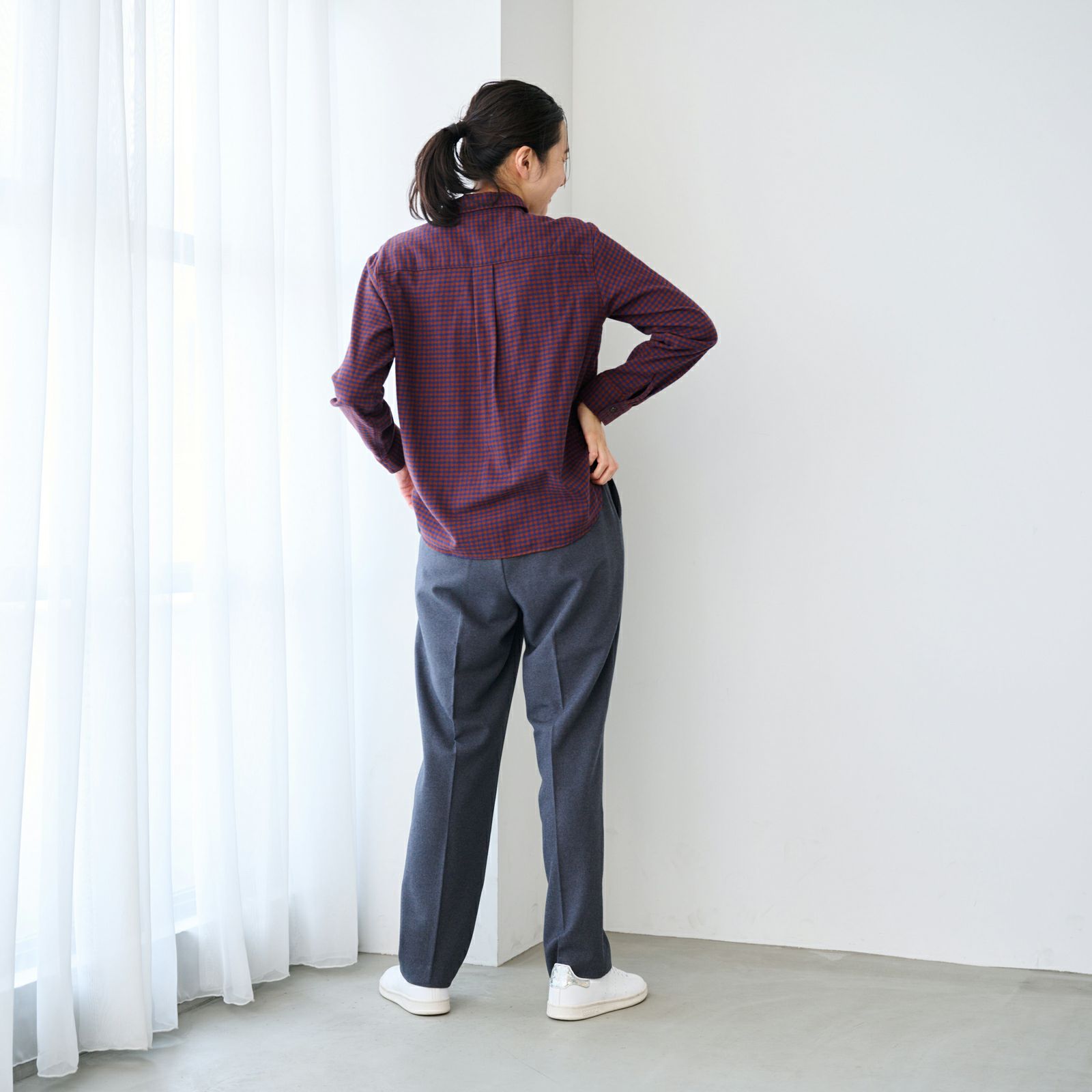 【オルスタ】両面起毛　また下長めストレートパンツ