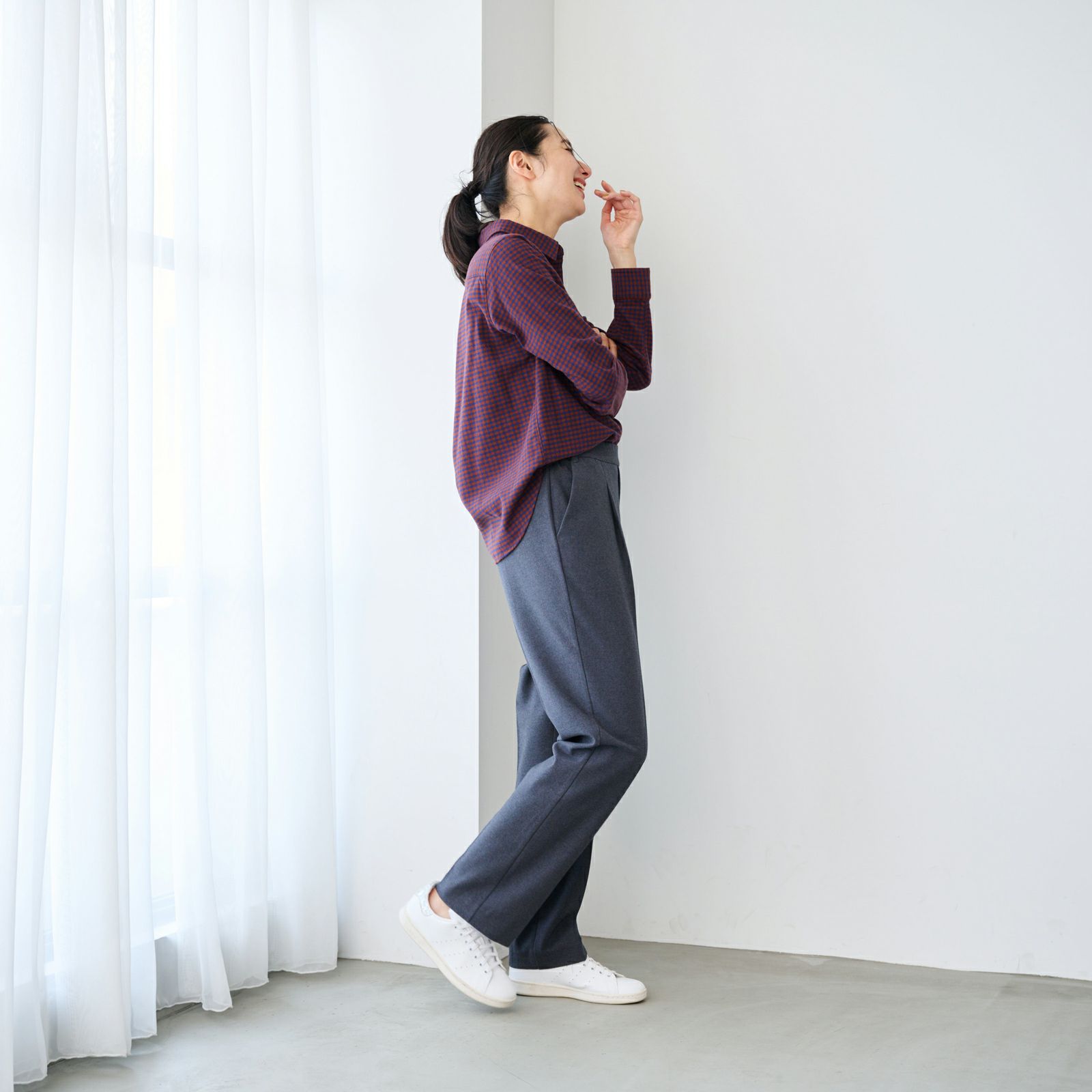 【オルスタ】両面起毛　また下長めストレートパンツ