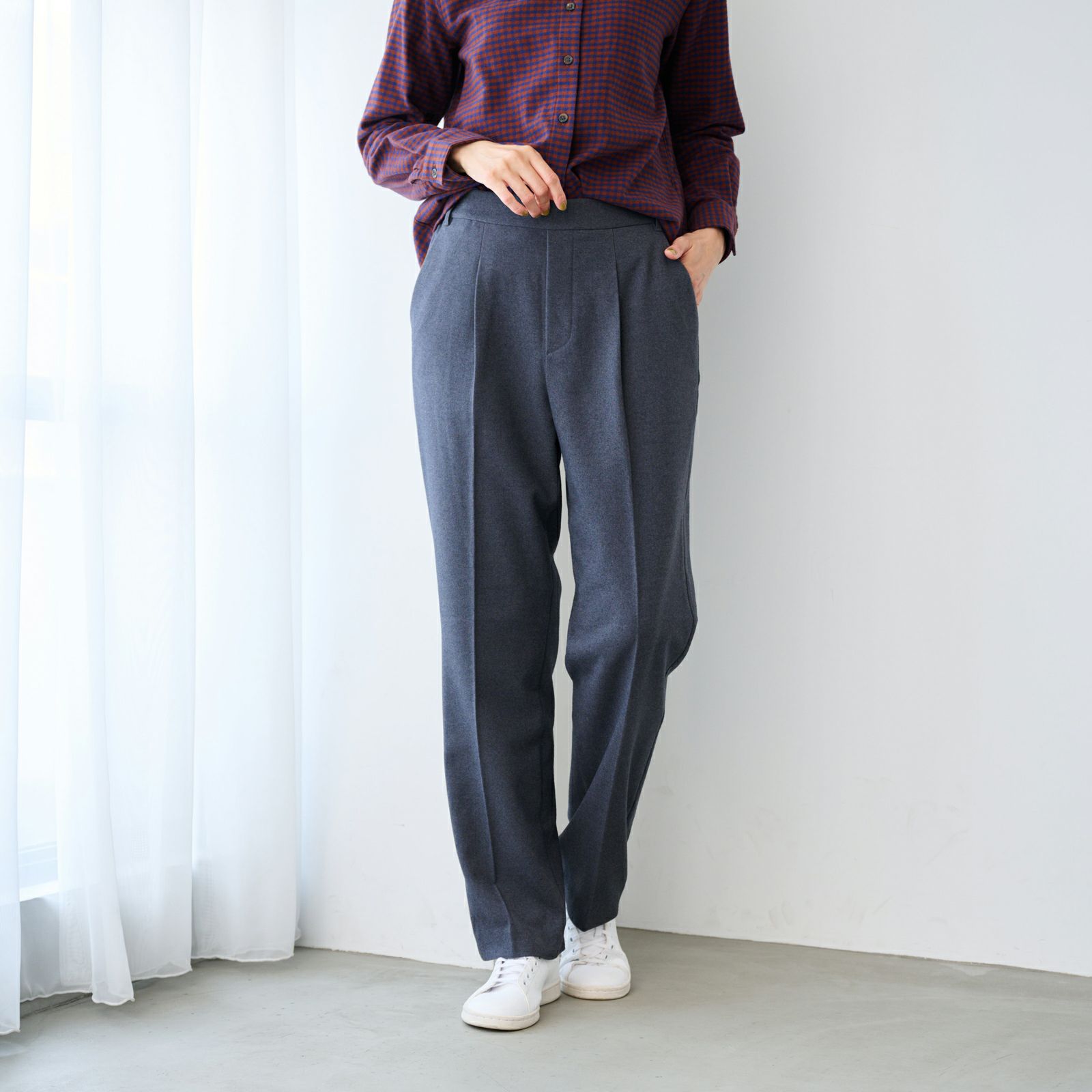 【オルスタ】両面起毛　また下長めストレートパンツ