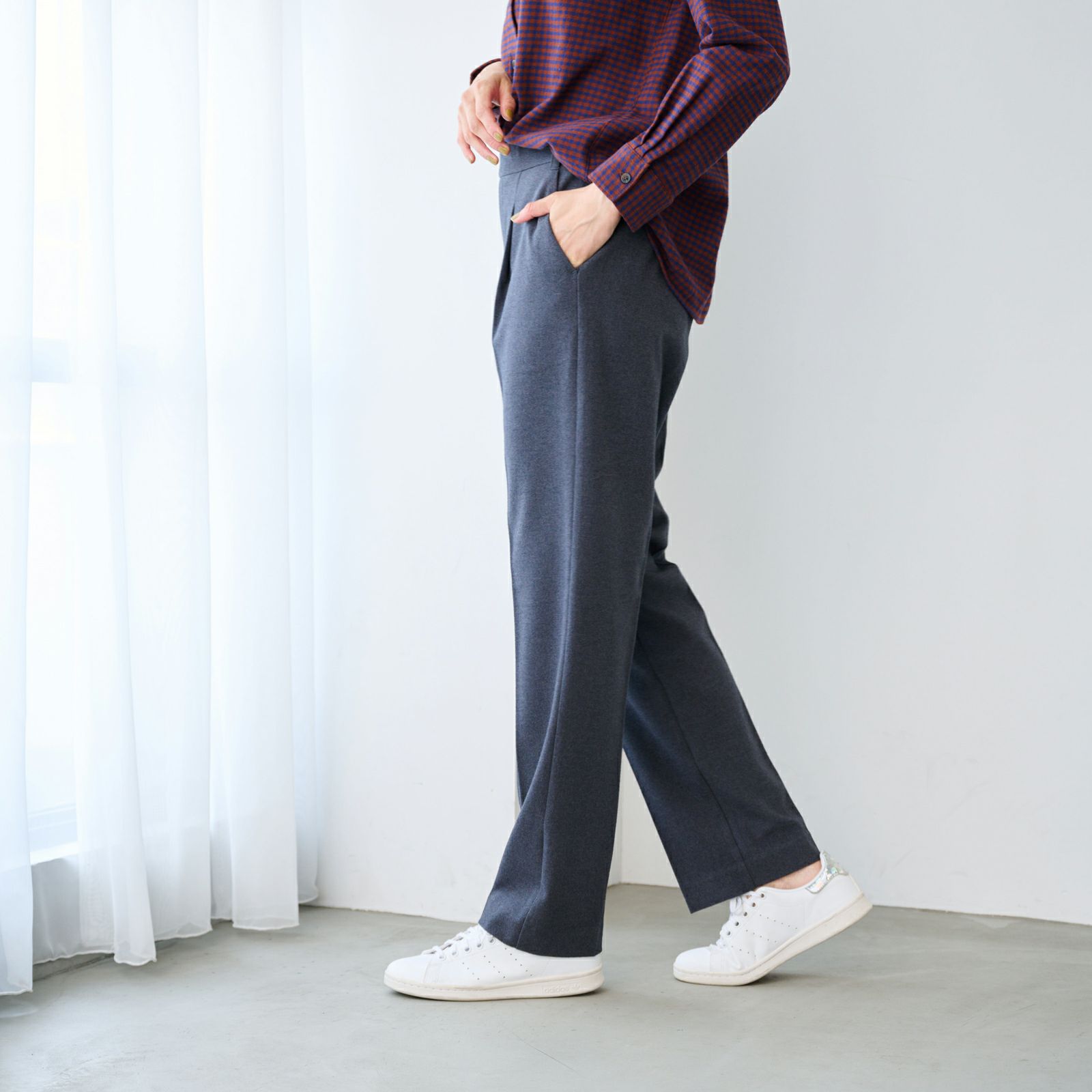 【オルスタ】両面起毛　また下長めストレートパンツ