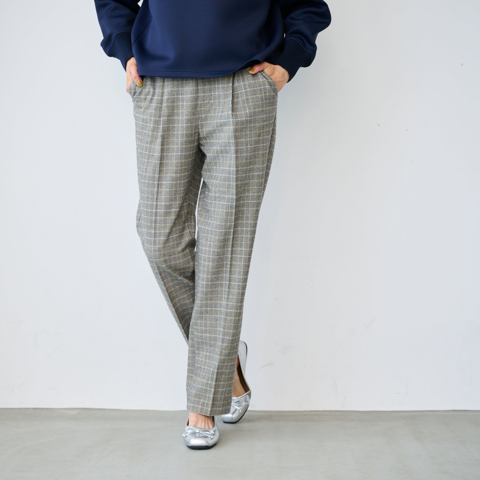 【オルスタ】両面起毛　また下長めストレートパンツ