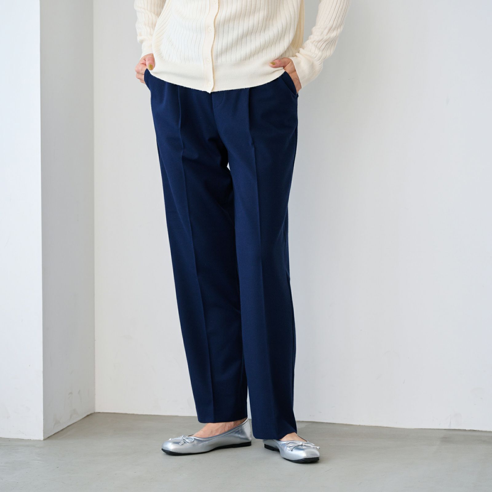 【オルスタ】両面起毛　また下長めストレートパンツ