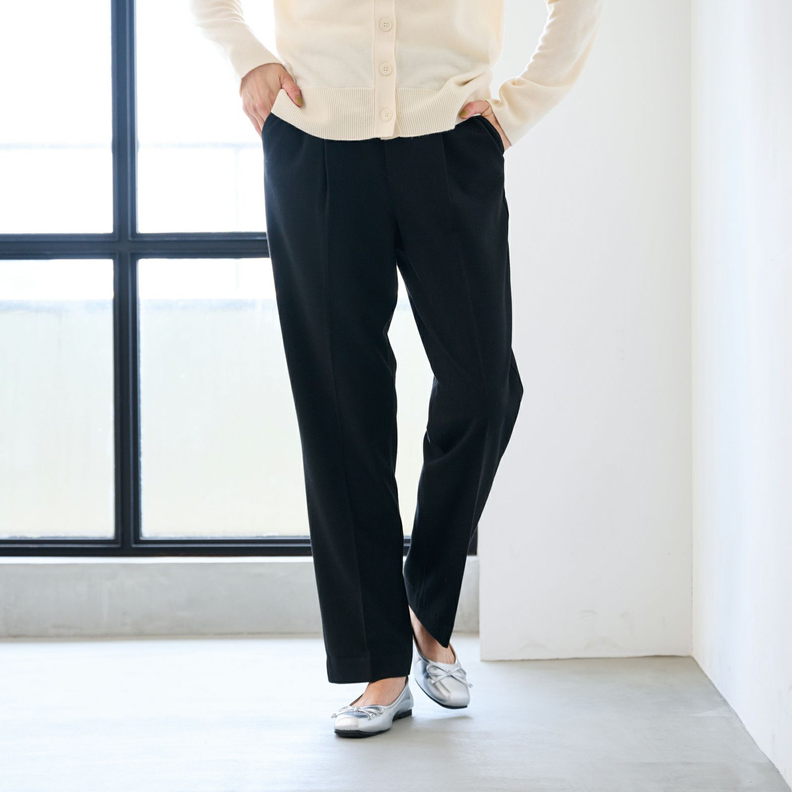 【オルスタ】両面起毛　また下長めストレートパンツ