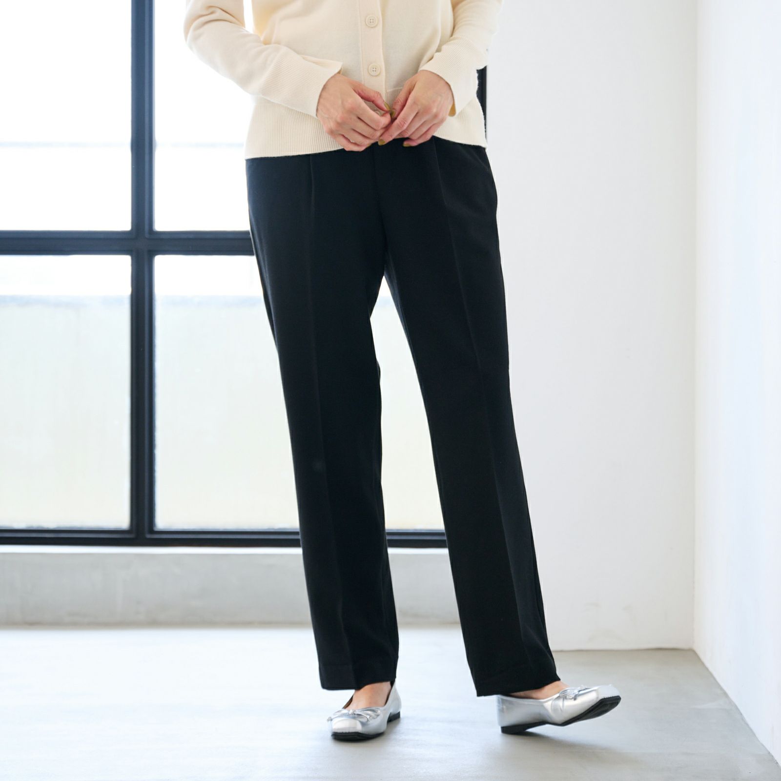 【オルスタ】両面起毛　また下長めストレートパンツ