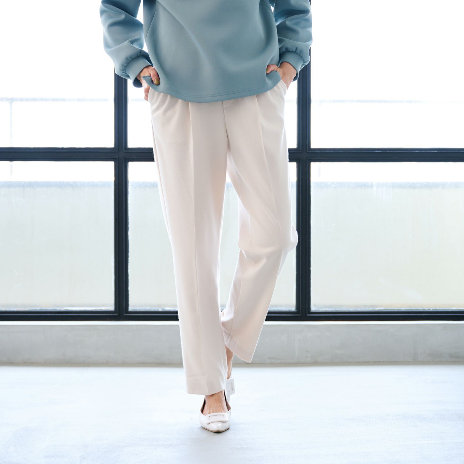 【オルスタ】両面起毛　また下長めストレートパンツ