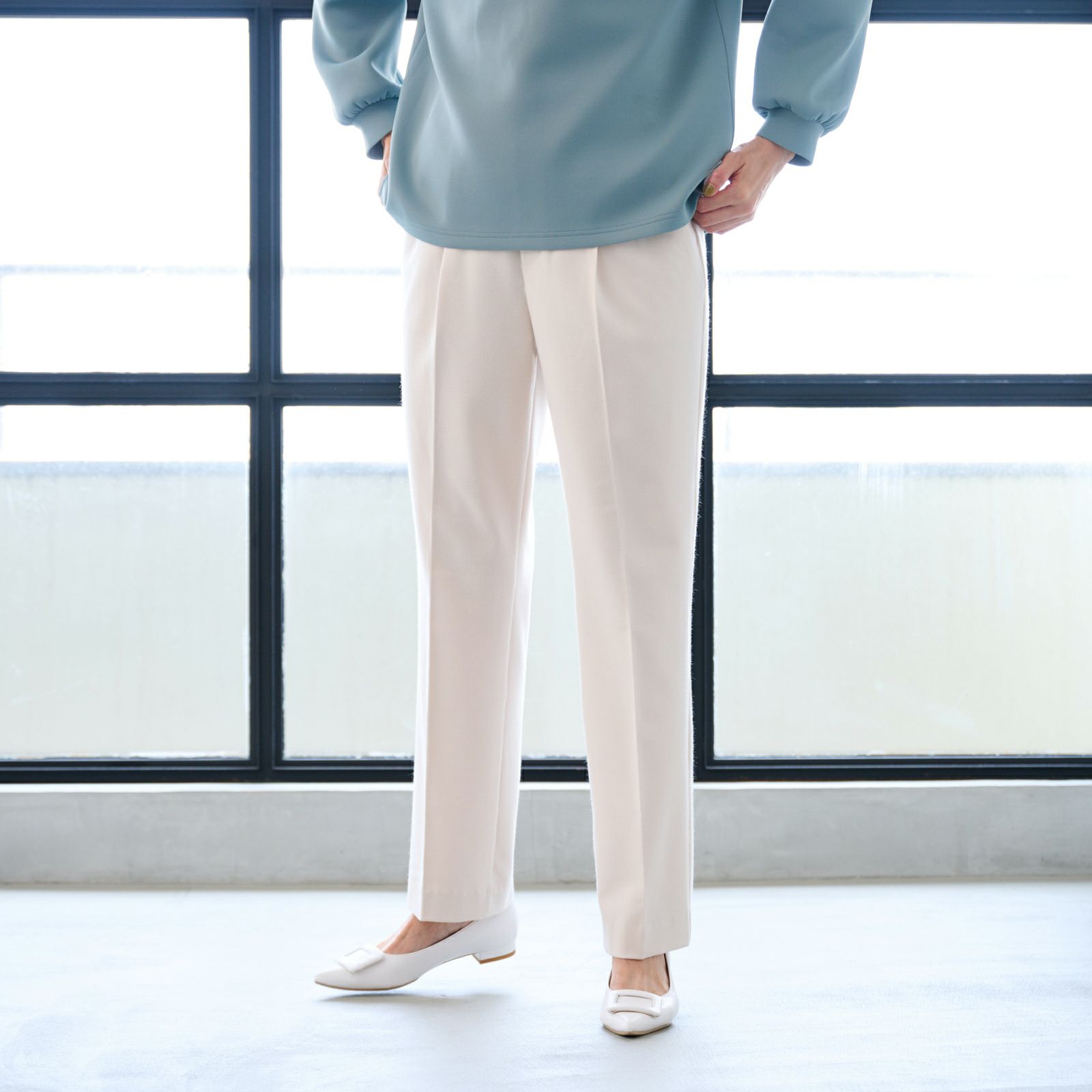 【オルスタ】両面起毛　また下長めストレートパンツ