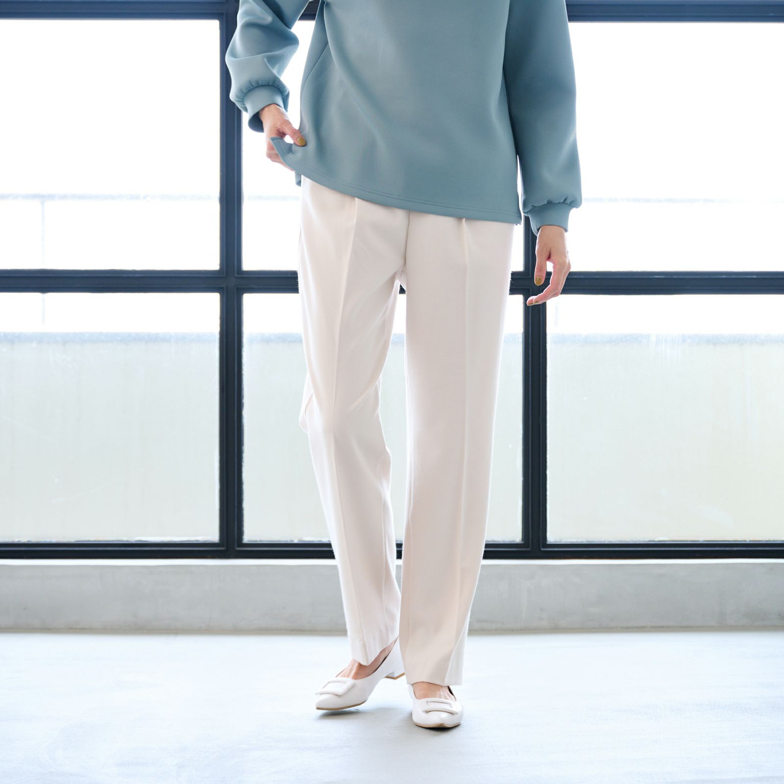 【オルスタ】両面起毛　また下長めストレートパンツ