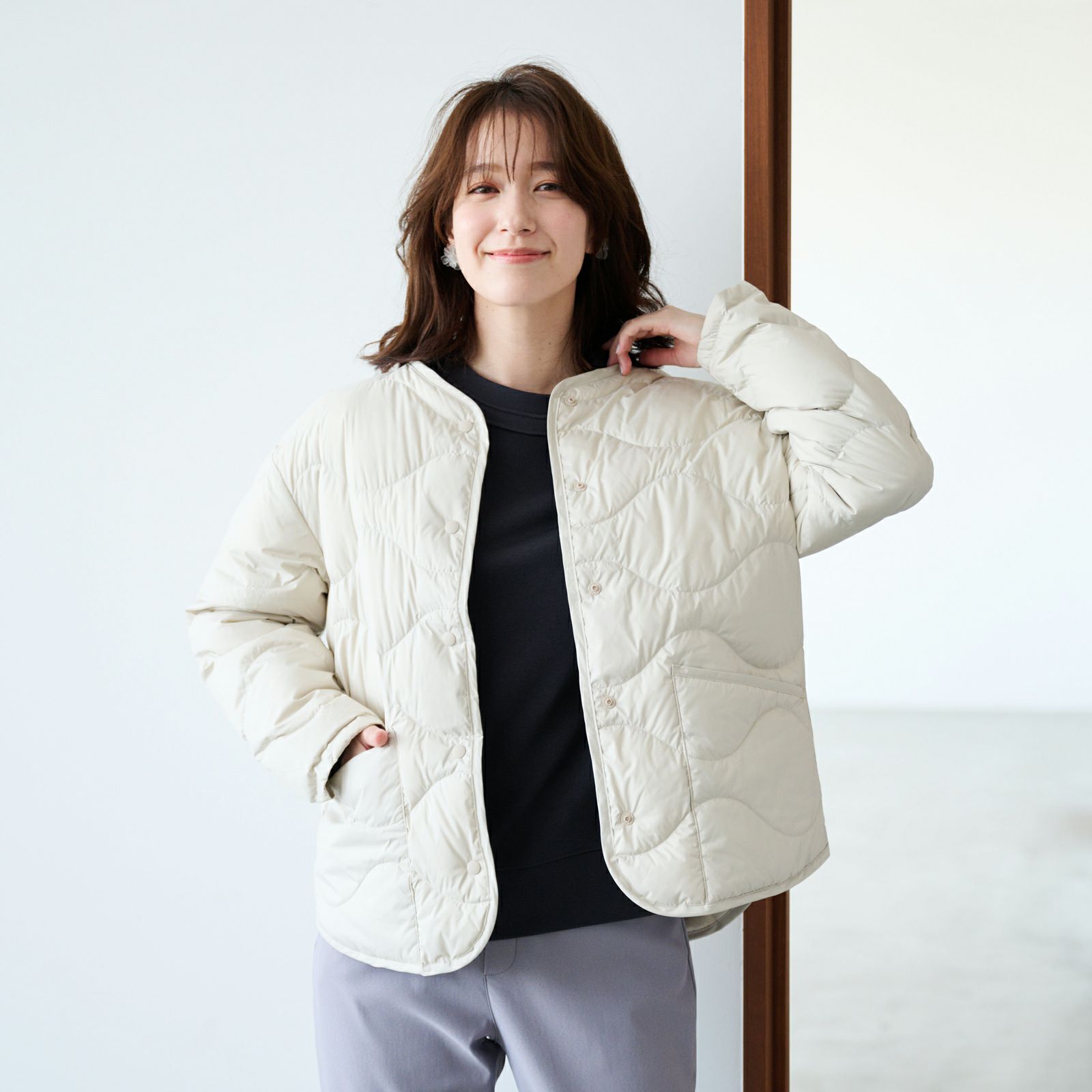 ウオッシャブルダウン　ノーカラージャケット