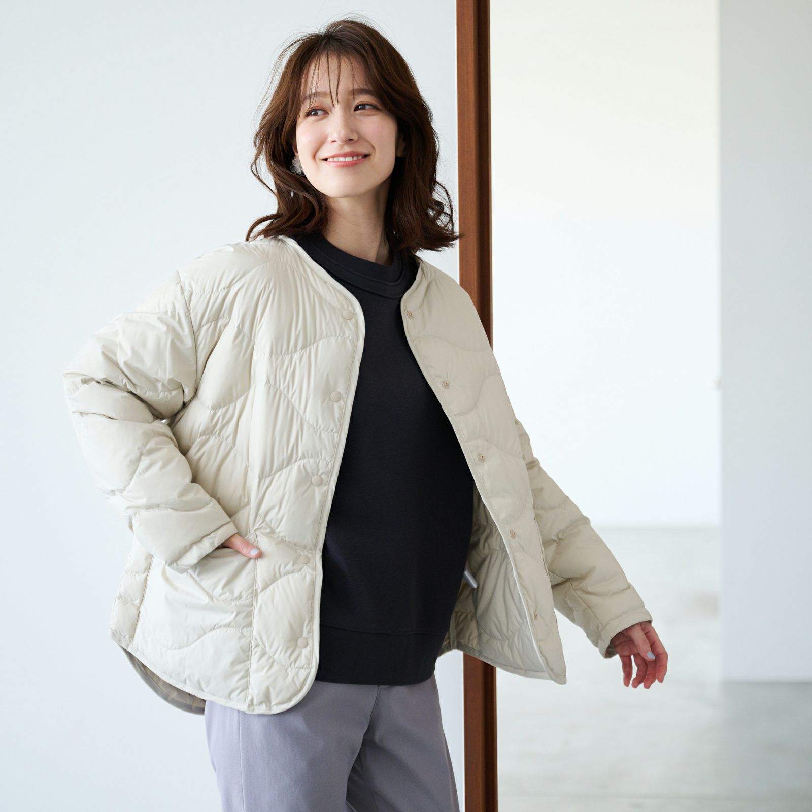 ウオッシャブルダウン　ノーカラージャケット