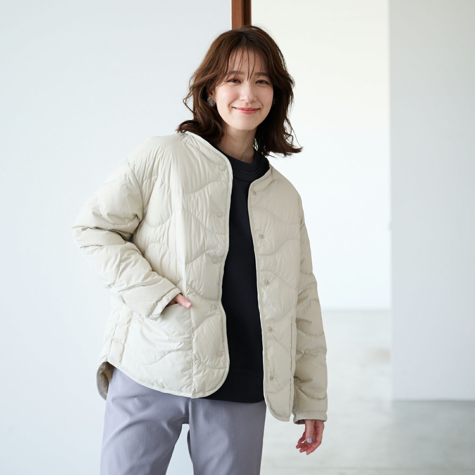 ウオッシャブルダウン　ノーカラージャケット