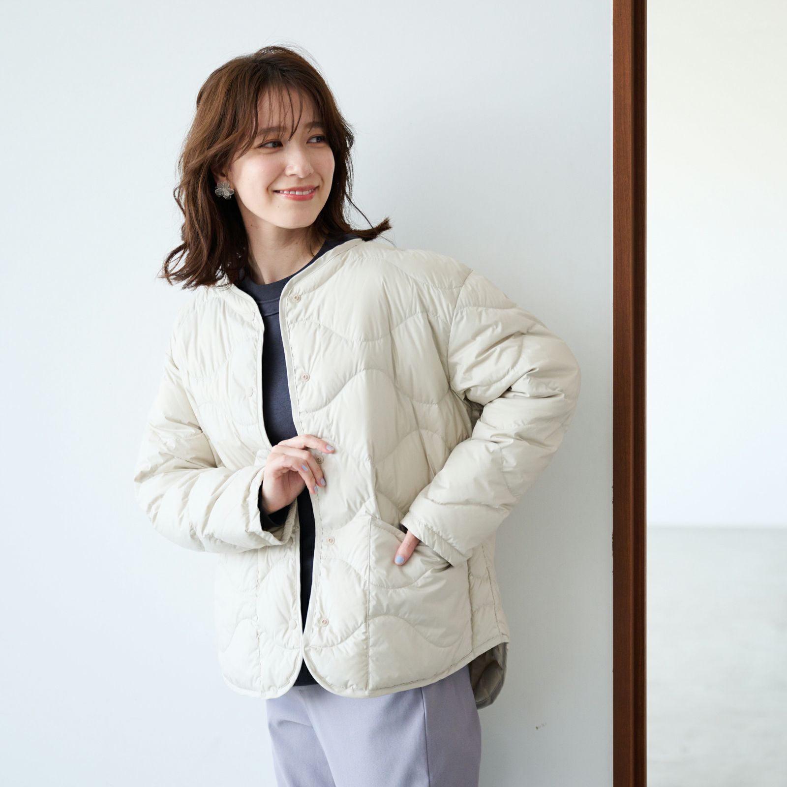 ウオッシャブルダウン　ノーカラージャケット