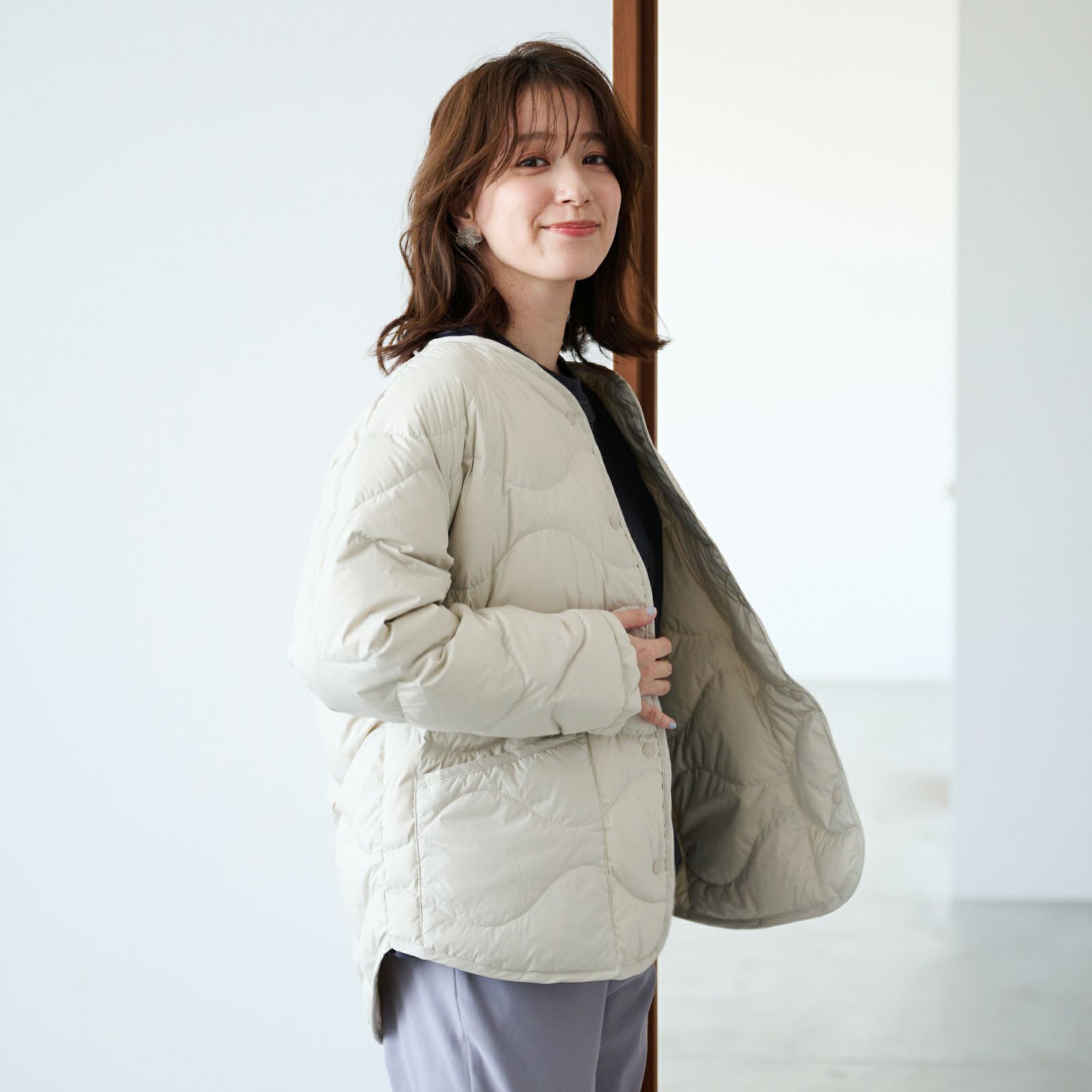 ウオッシャブルダウン　ノーカラージャケット