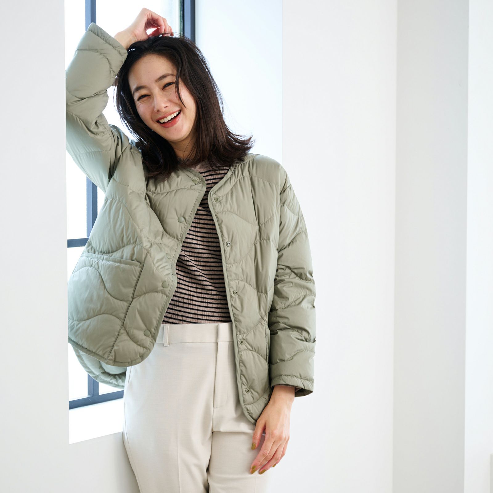 ウオッシャブルダウン　ノーカラージャケット