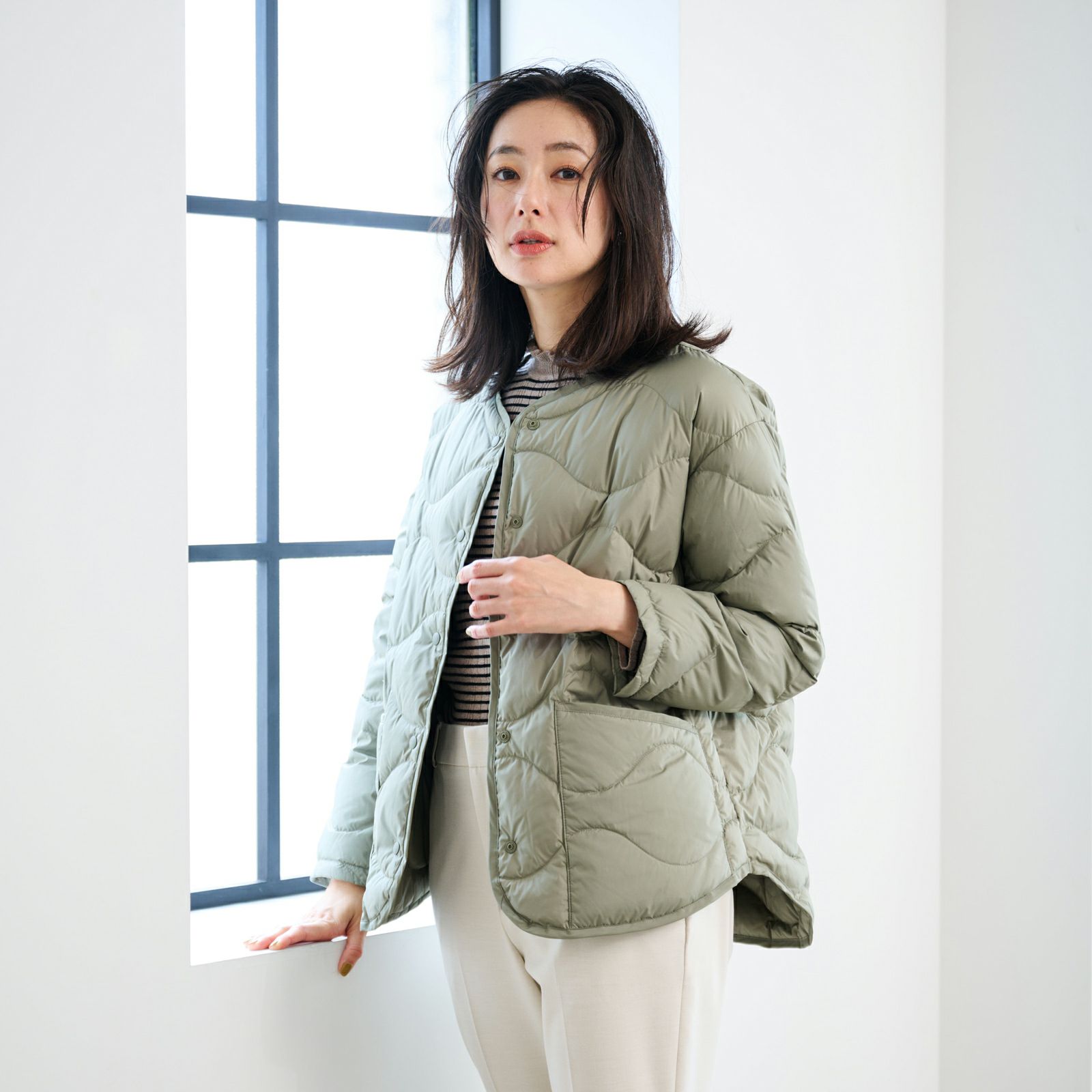 ウオッシャブルダウン　ノーカラージャケット