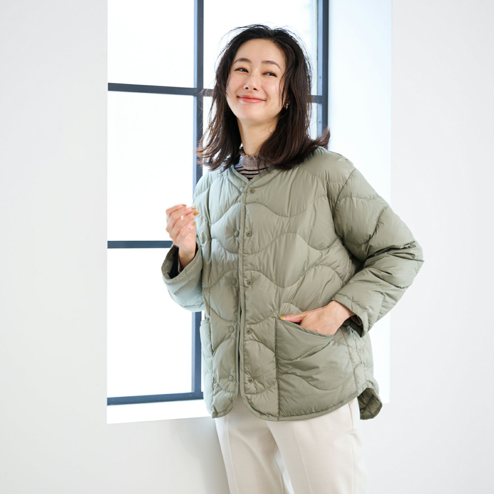 ウオッシャブルダウン　ノーカラージャケット