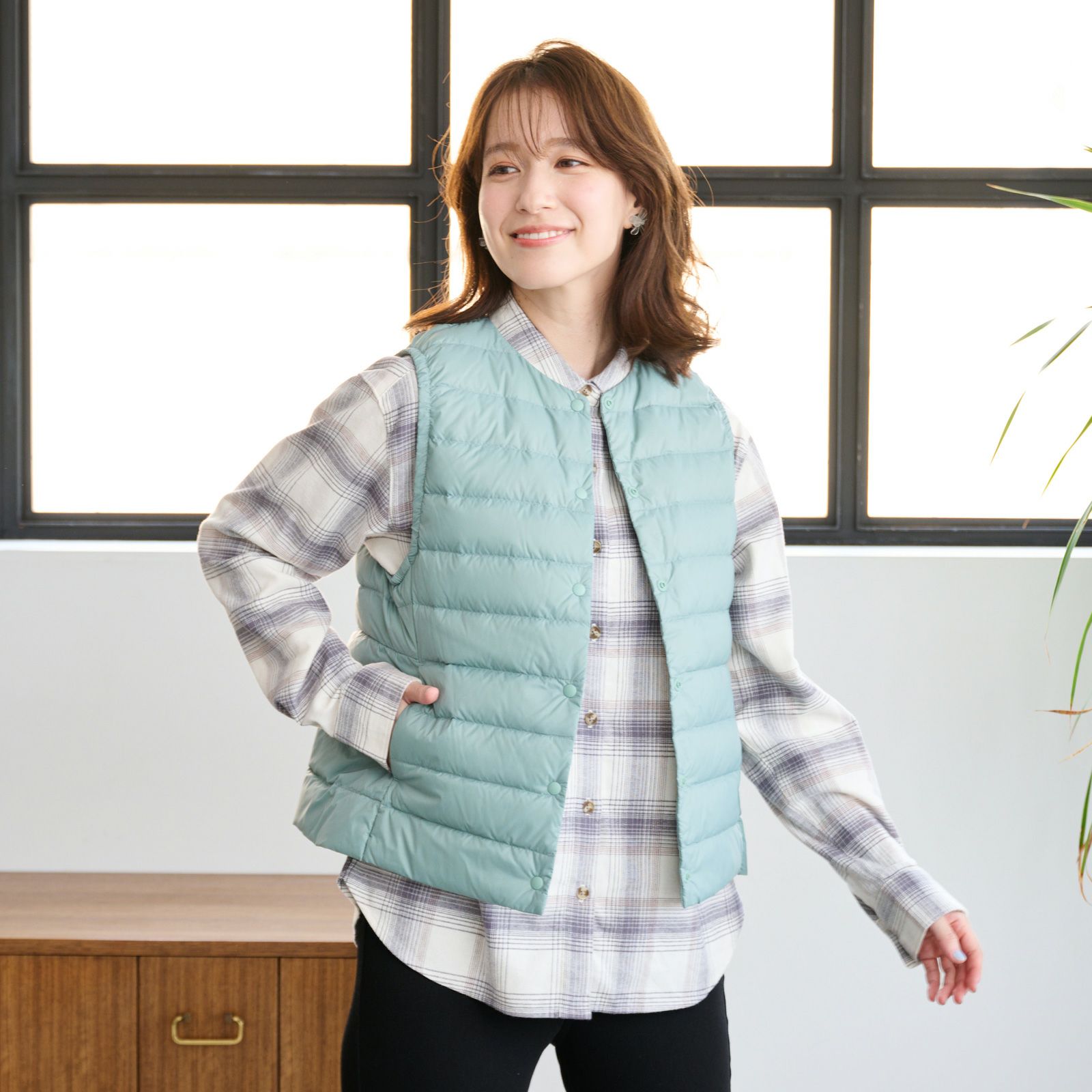 ウオッシャブルダウン　ノーカラーベスト