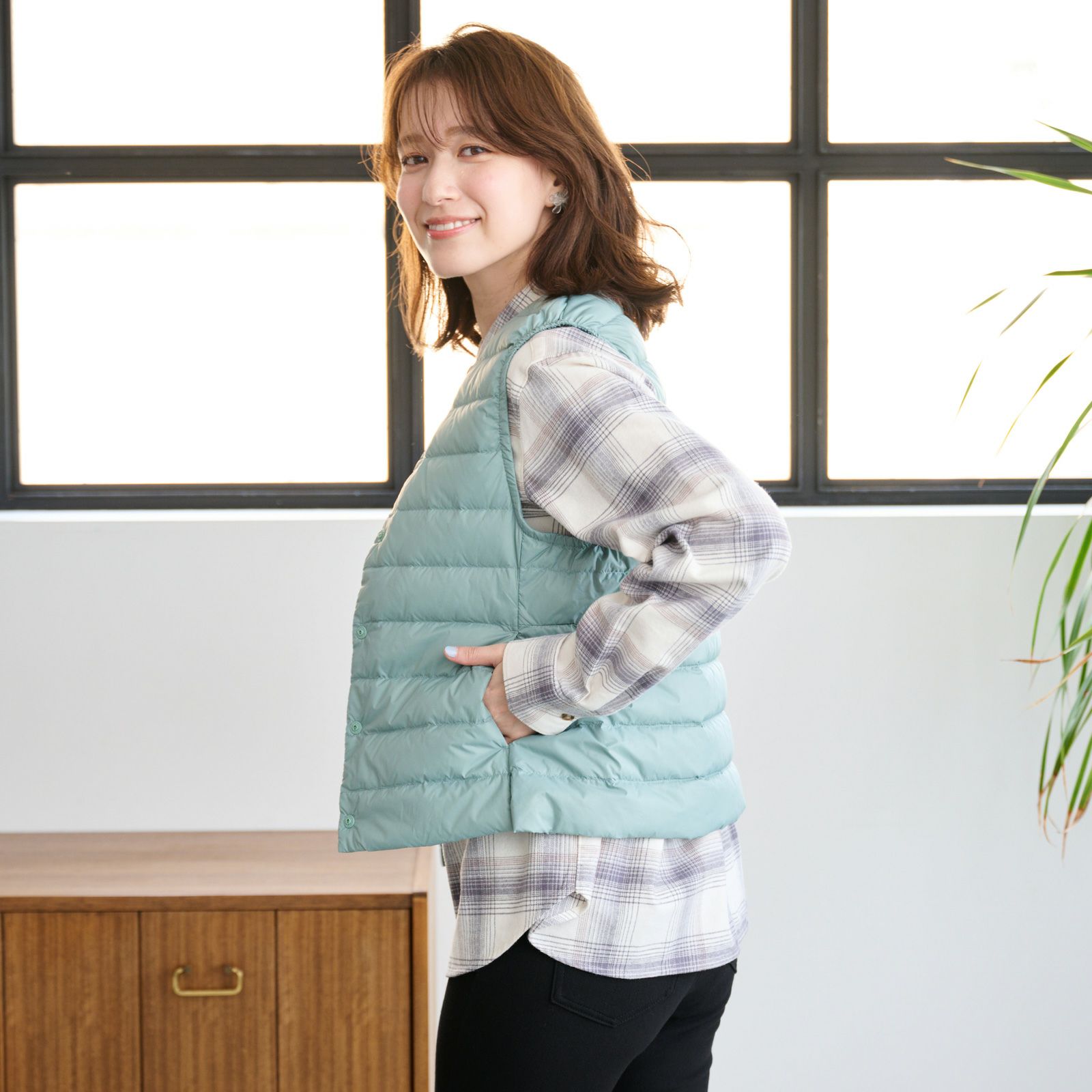 ウオッシャブルダウン　ノーカラーベスト