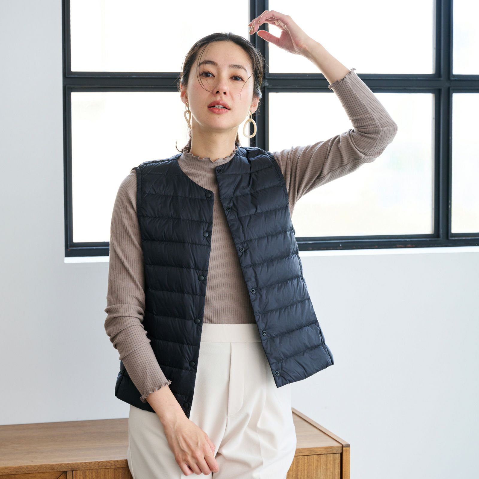 ウオッシャブルダウン　ノーカラーベスト