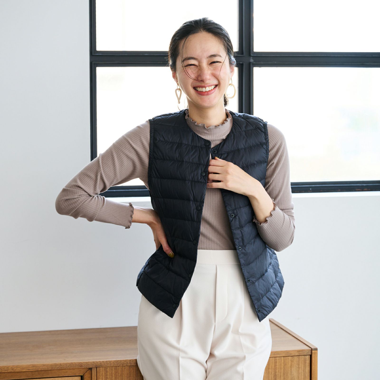 ウオッシャブルダウン　ノーカラーベスト