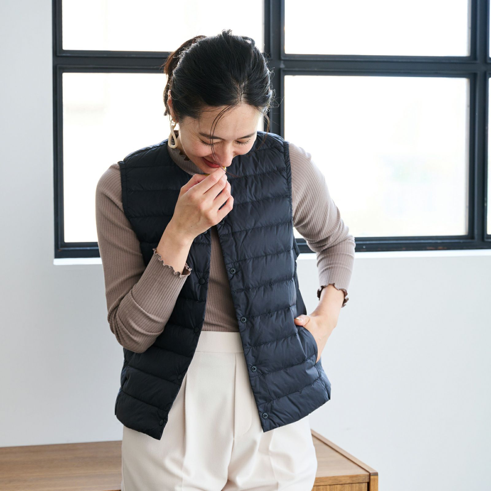 ウオッシャブルダウン　ノーカラーベスト