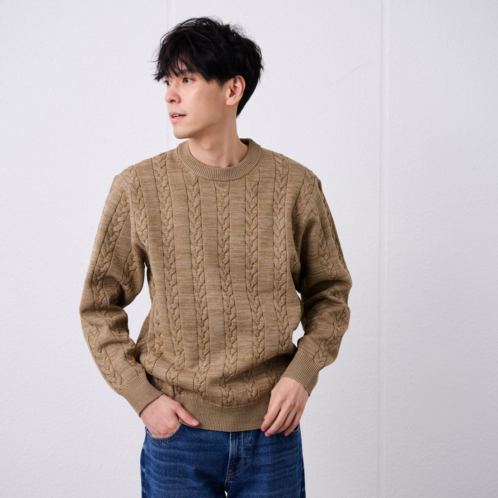 エアリーヤーン　ケーブルクルーネックプルオーバー