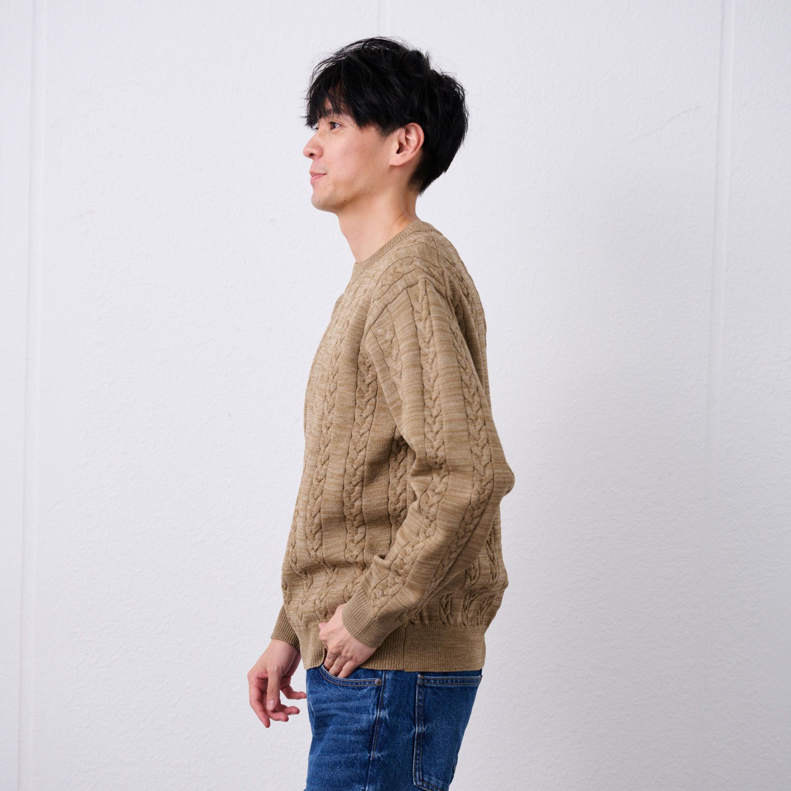 エアリーヤーン　ケーブルクルーネックプルオーバー