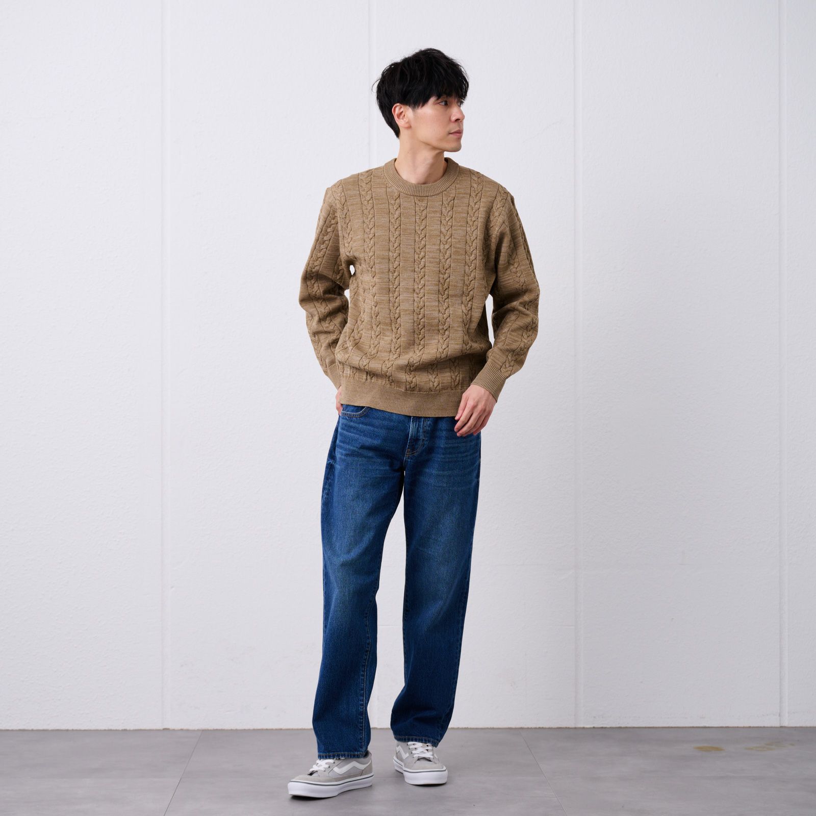 エアリーヤーン　ケーブルクルーネックプルオーバー