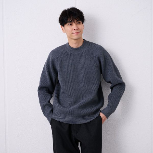 エアリーヤーン　畔編みモックネックプルオーバー