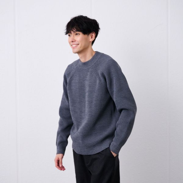 エアリーヤーン　畔編みモックネックプルオーバー