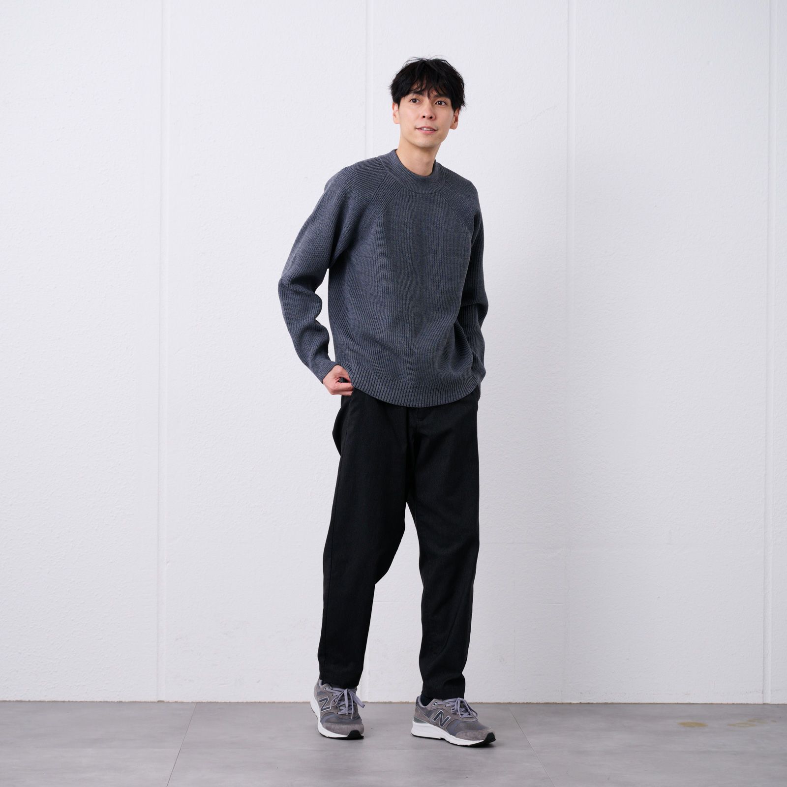 エアリーヤーン　畔編みモックネックプルオーバー