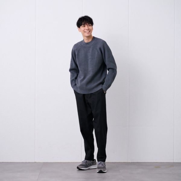 エアリーヤーン　畔編みモックネックプルオーバー