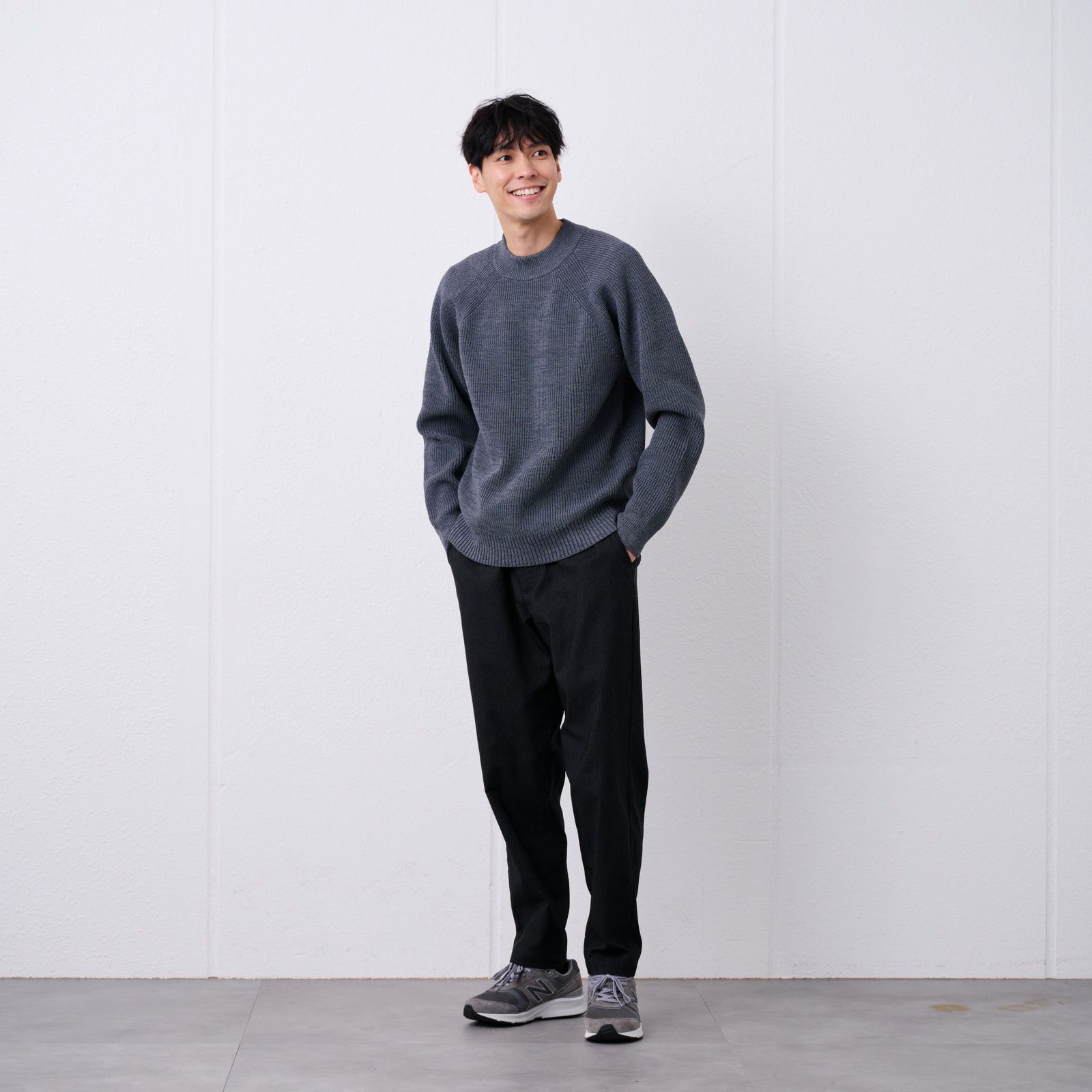 エアリーヤーン　畔編みモックネックプルオーバー