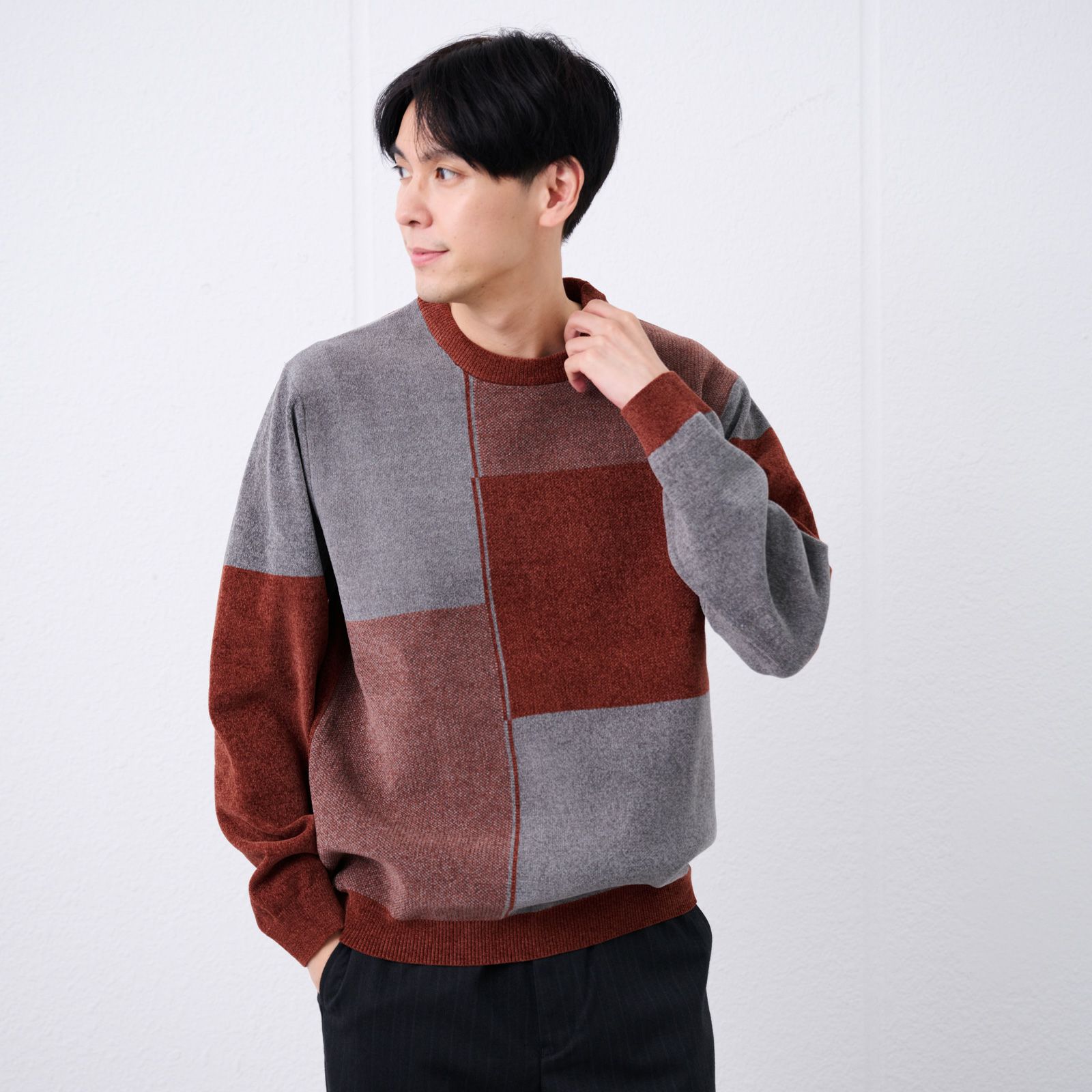 ハイゲージモール　ブロックチェックプルオーバー