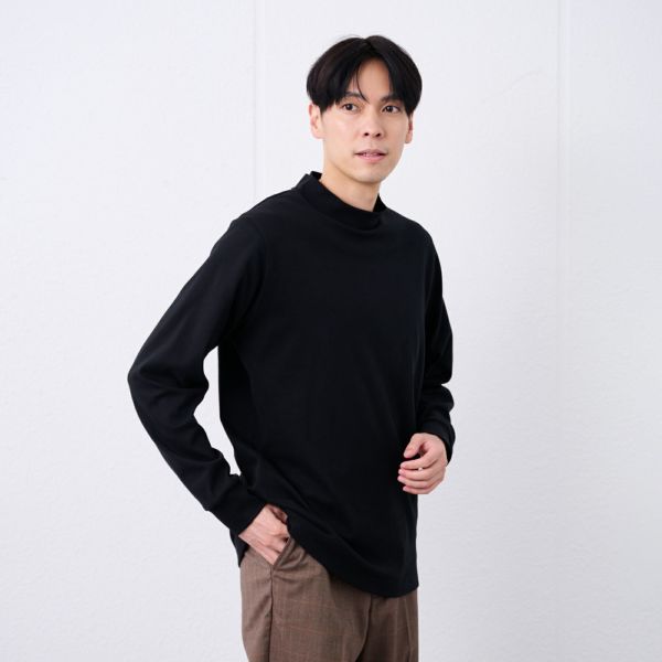 コットン起毛モックネック長袖Tシャツ