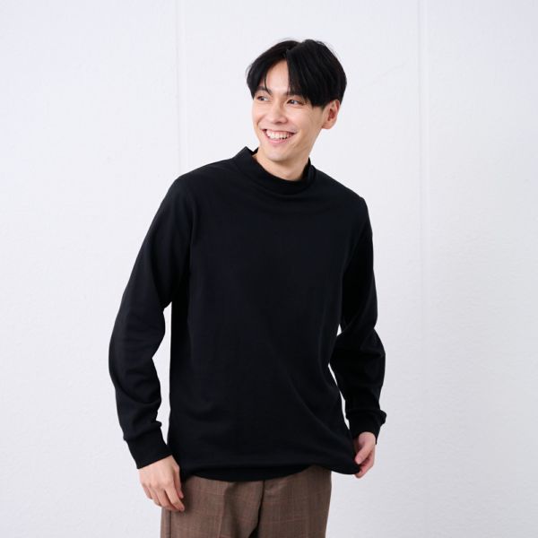 コットン起毛モックネック長袖Tシャツ