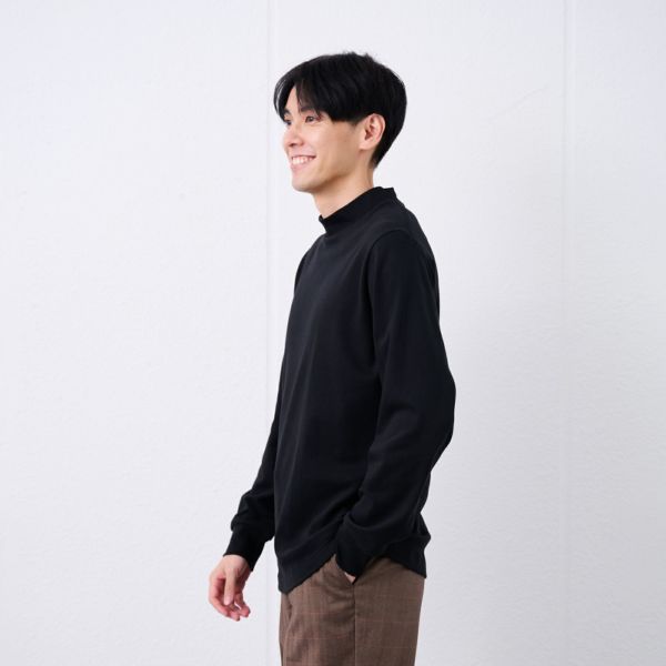 コットン起毛モックネック長袖Tシャツ